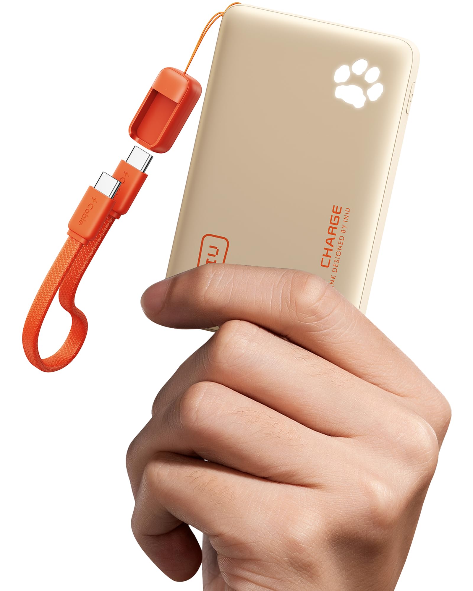 INIU 45W Fast Charging Portable Charger, 40% Smaller 10000mAh with Detachable Cable, Flight-Safe Travel Power Bank, USB C External Phone Battery Pack for Women, Girls, Daily Commute, Gift, Beige