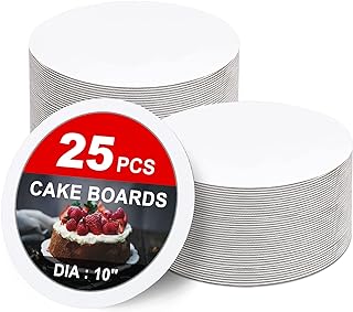 25-Packs Cake Boards 10 inch round， White Cake Board Rounds，White Cake Circles Rounds Base Food-Grade Cardboard Cake Plate for displaying cakes,bread, desserts（Thin and sturdy）
