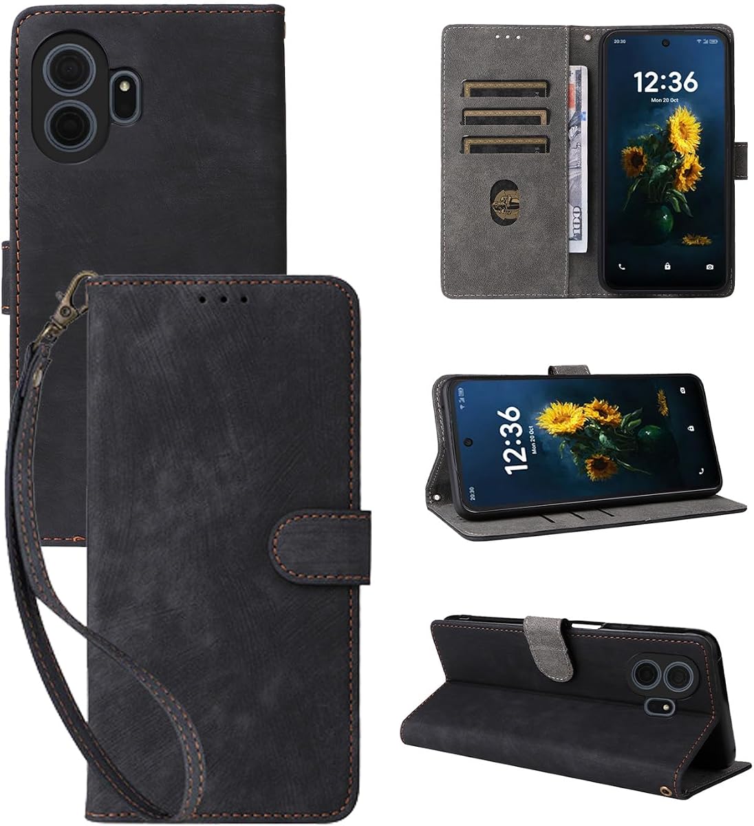 for TCL NxtPaper 70 Pro 5G RFID Blocking Leather Wallet Case, PU TPU Hybrid Cover with Card Slots, Magnetic Closure Kickstand, Includes Matching Lanyard (Suede Leather,Black)