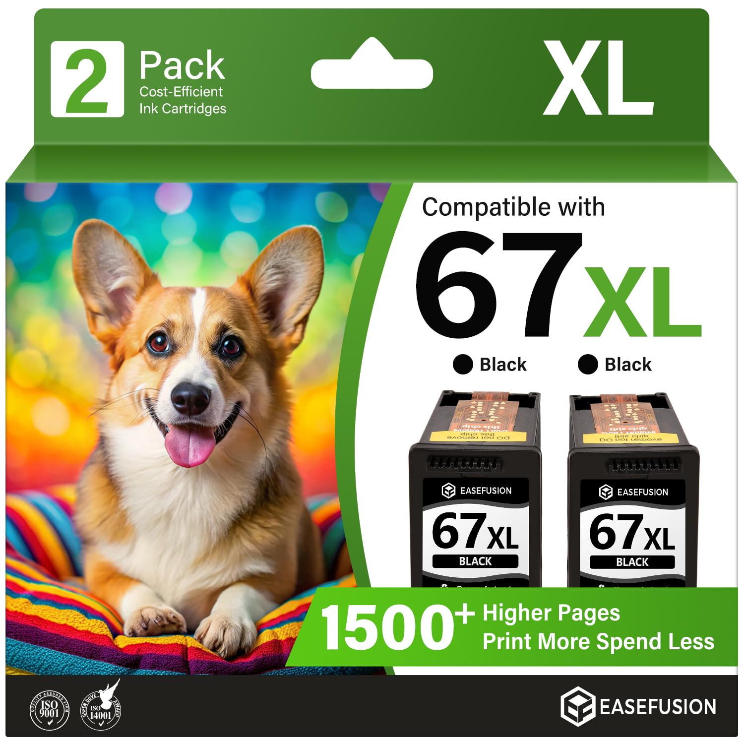 EaseFusion Replacement for HP 67 67XL Black Ink Cartridge HP67 HP67XL