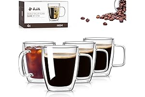 OJA GLASS COFFEE CUPS - 4-Pack of 12.5oz Double Wall Glass Mugs