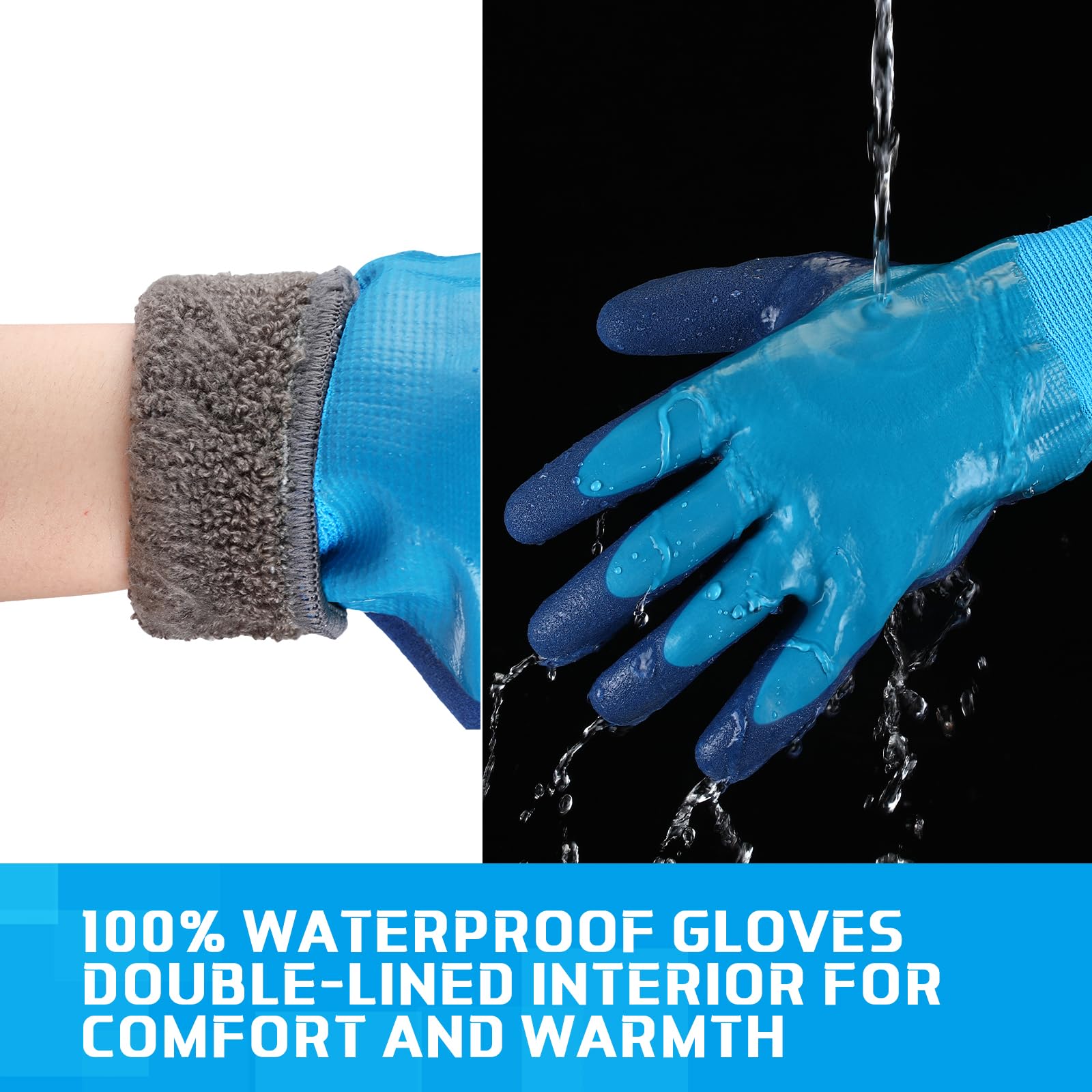 Handepo Guantes de trabajo de invierno para hombres y mujeres, impermeables, térmicos, para trabajar bajo cero pesca en hielo, color azul