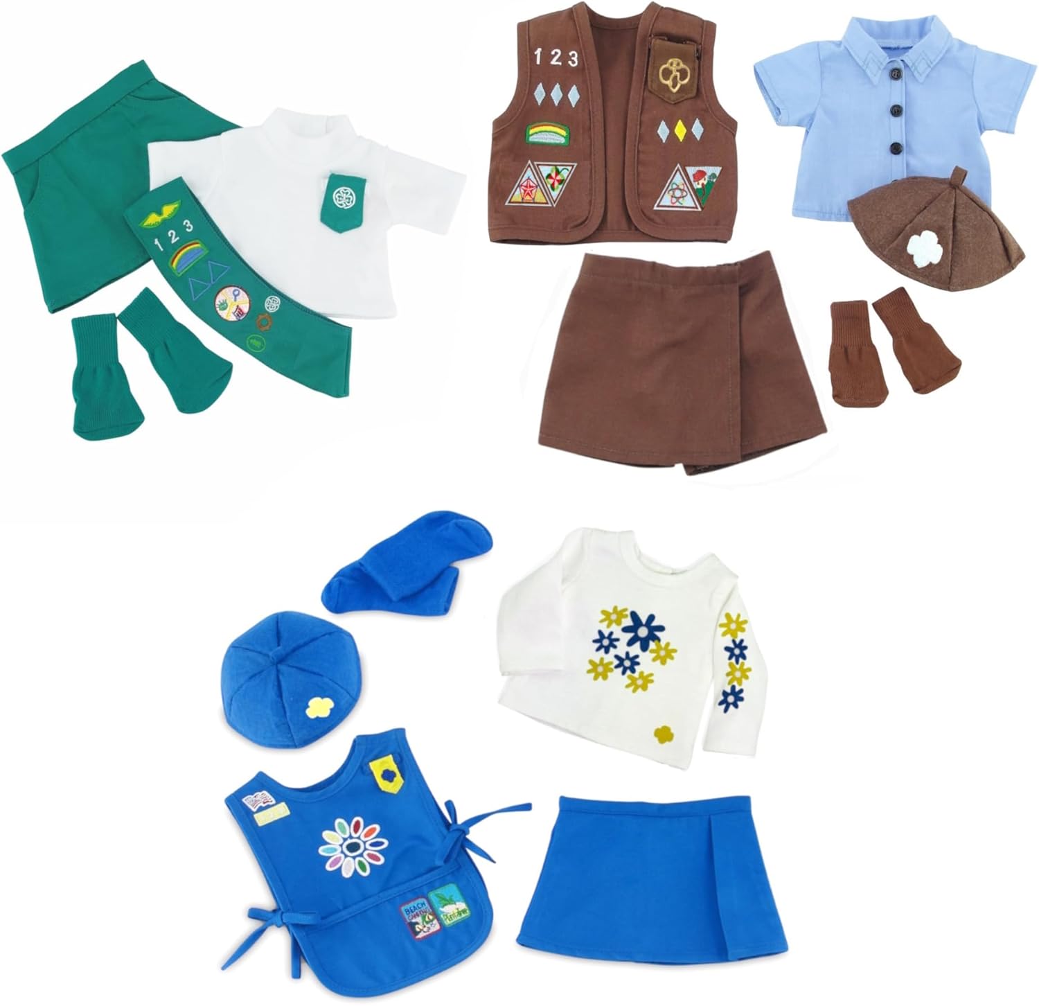 Emily Rose 18 Inch Doll Clothes Value Pack (3) Girl Scout Uniforms, Including Daisy, Brownie and Junior Costume Outfits | Officially Licensed by Girl Scouts of The USA! | American Business