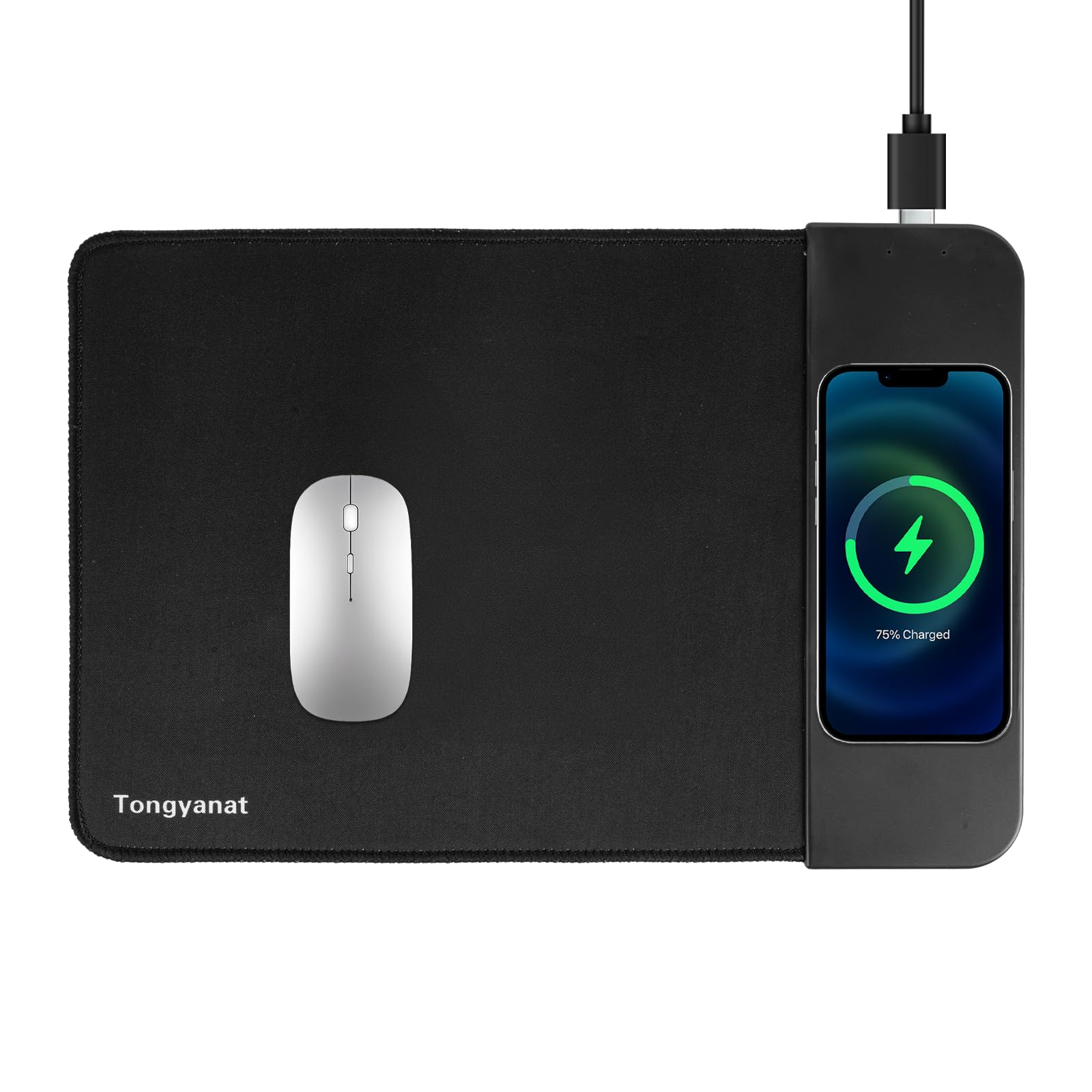 Tappetino per mouse con ricarica wireless da 15 W, tappetino da scrivania 2 in 1 con base in gomma antiscivolo, caricabatterie wireless Qi veloce per iPhone/computer/dispositivi di ricarica domestica