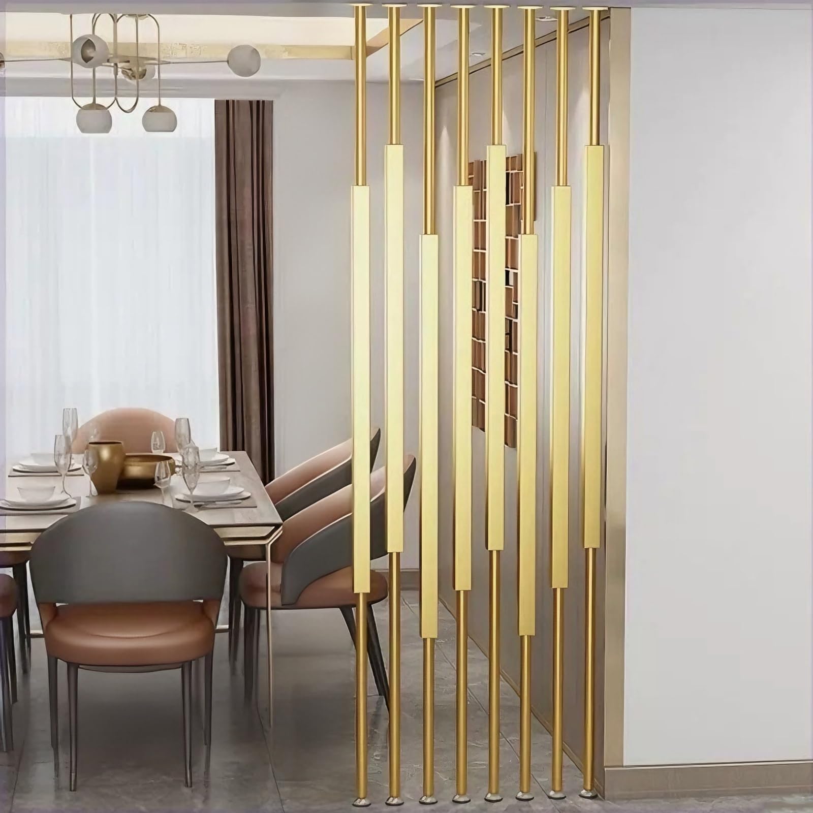 80-220 CM Wall Partition Slats, Iron Room Divider Floor to Ceiling Privacy Screens Columnar, Simple Room Dividers Column Post for Entrance Restaurant Hollow Washroom(A - Gold,210cm/82.7in)