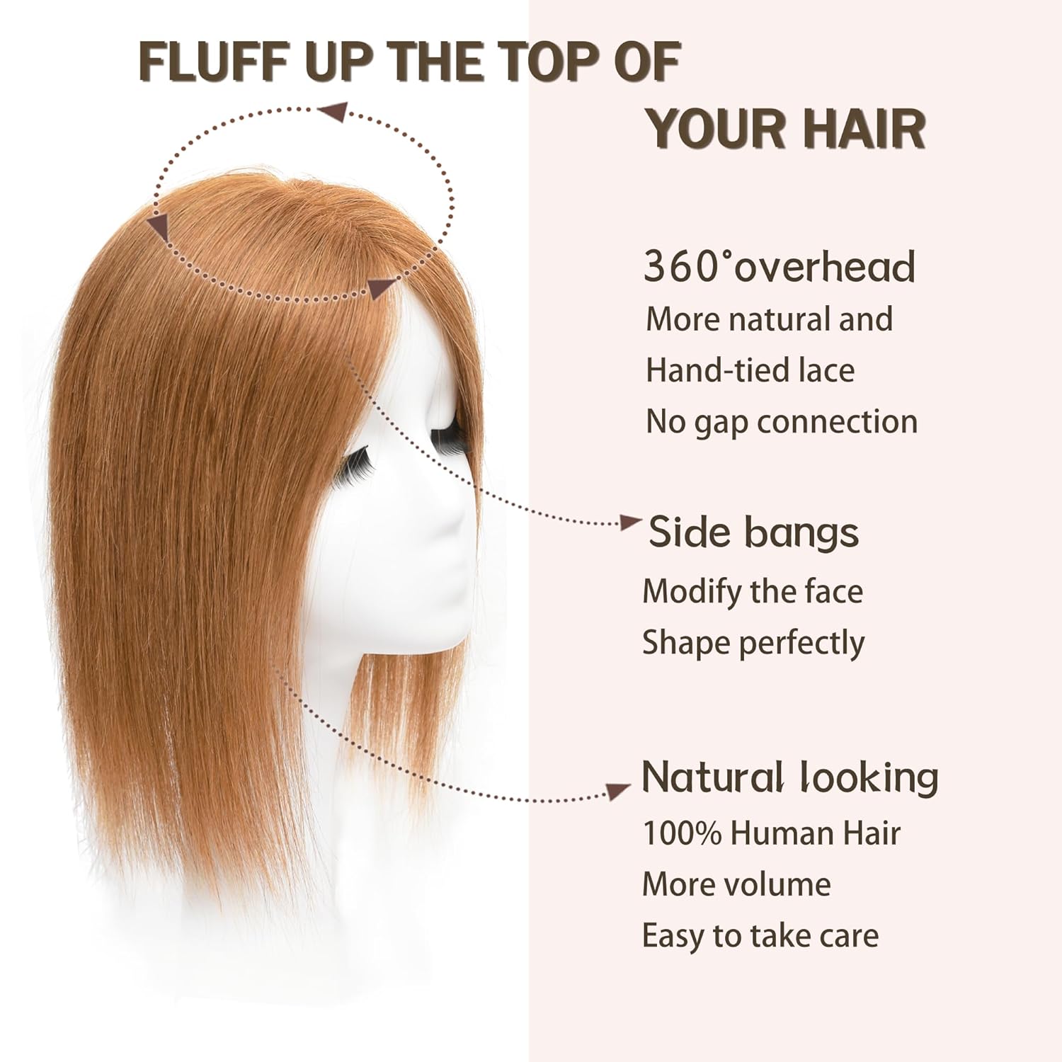 Human Hair Hand Crocheted Swissnet bottom Hairtoppers Natural No Bangs Design Clip in Toupee Suitable for Thinning Hair Women Large Coverage Hairpieces (Copper Red, 4.7"x5.1", 12")