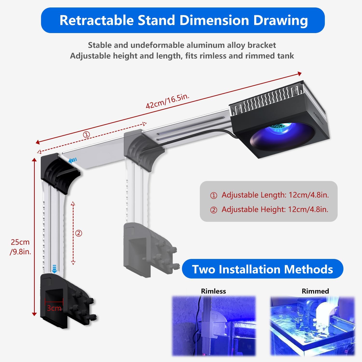 PopBloom RL90 LED Aquarium Light, Smart APP Control Fish Tank Light Reef Lights for Coral 60CM 24inch Marine Tank, Arm Mounting Aquarium(Smart-APP Control)