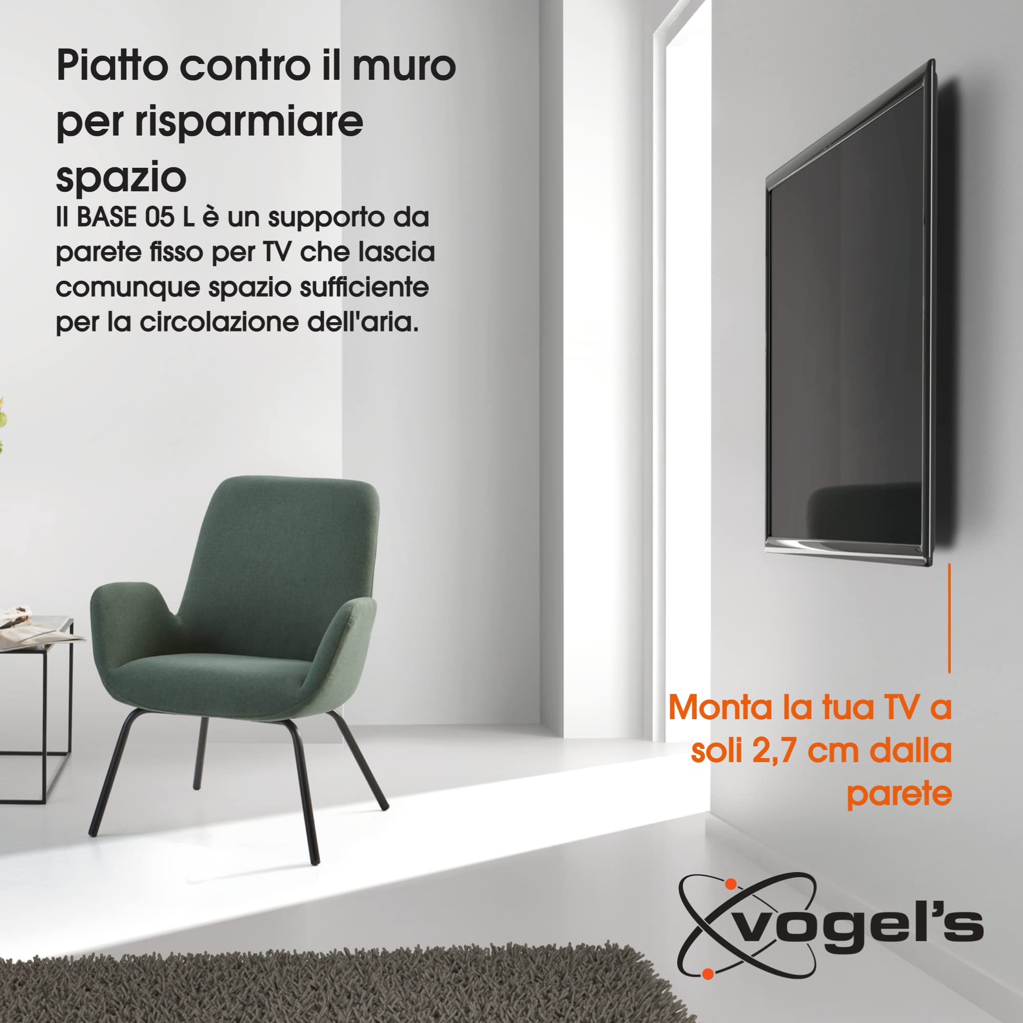 Vogel's BASE 05 L, Ultra forte supporto da Parete per TV molto grande (102-203 cm, 40-80 Pollici) e maggior peso (max. 70 kg), Fisso, Fino a VESA 800x400 mm, nero