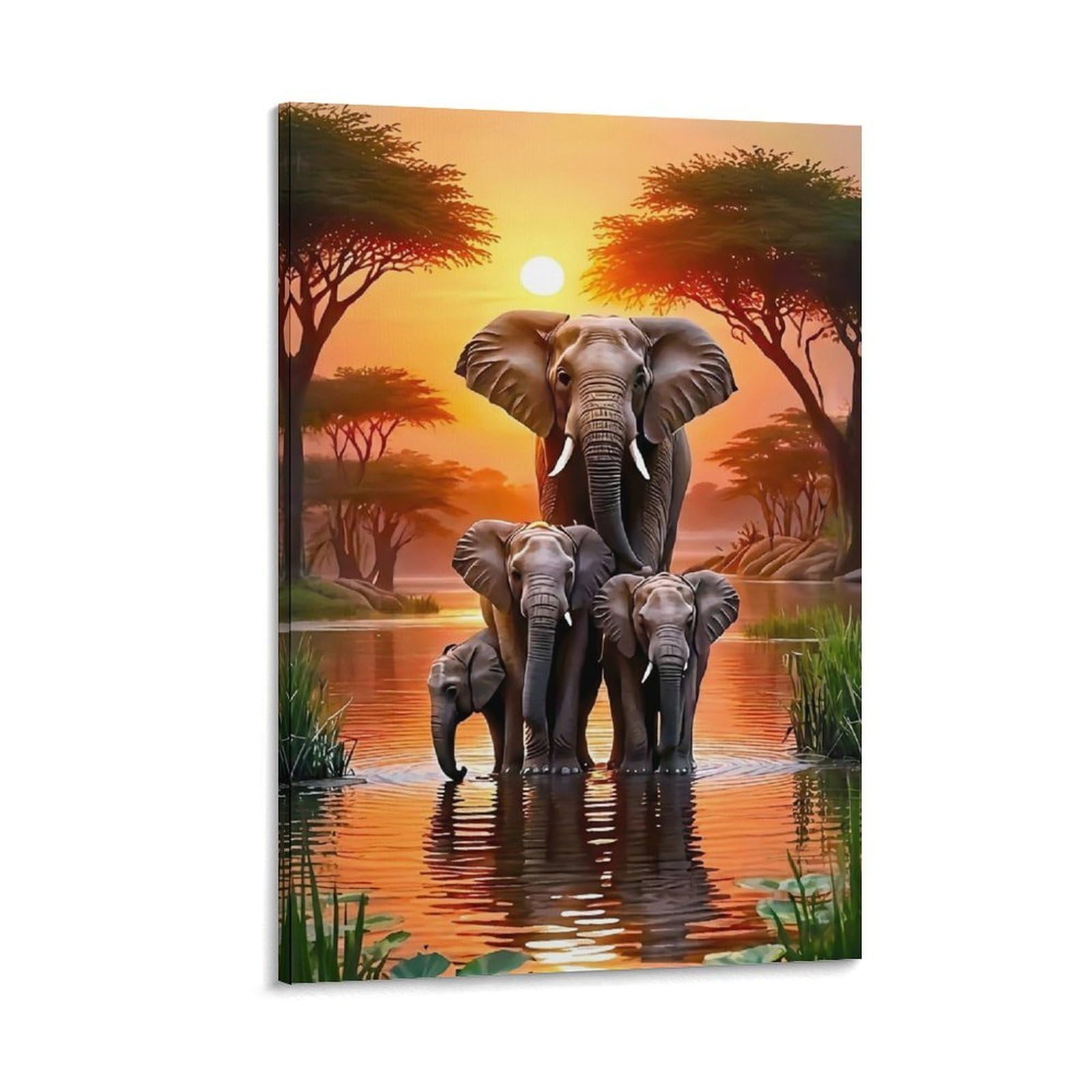 DHBANEIOK Elephant Family Sunset Poster Artwork Giclee Canvas Prints Modern Canvas Wall Art Picture Wall Hanging for Home Decorations 12x18inch(30x45cm)