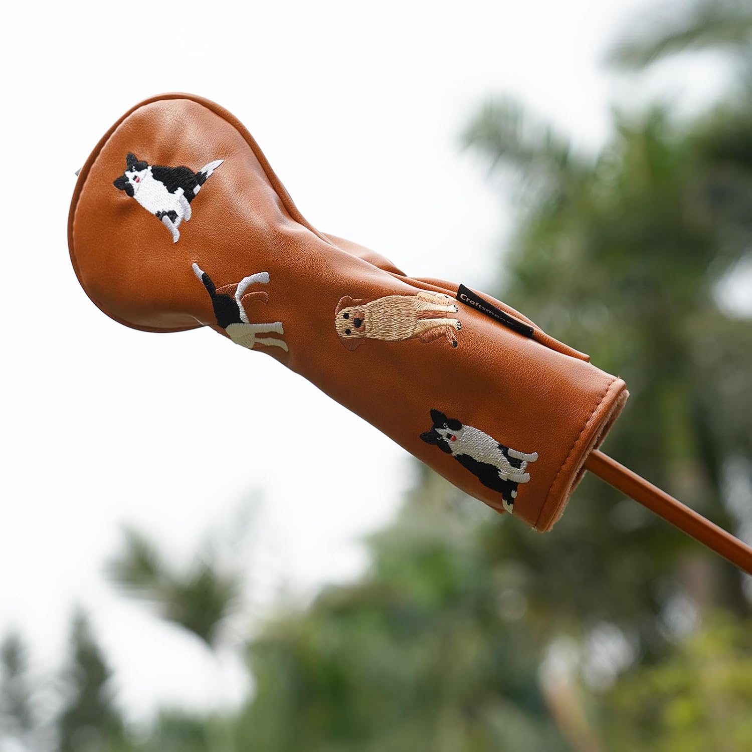 Craftsman Golf PU Leather Dog Embroidery 460cc Driver Headcover Fairway Wood Hybrids Putter Cover Cute Chocolate Lab Border Collie Beagle