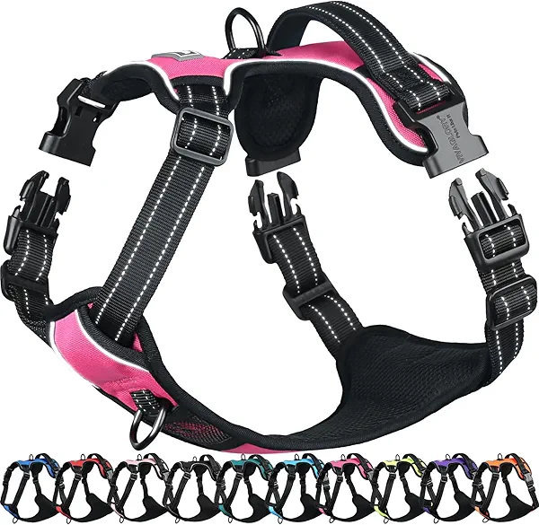 VIVAGLORY Dog Harness Easefit No Pull Dog Harness with Front Clip & Handle for Lifting Training, Adjustable Padded No-Pull Anti Pull Easy On for Puppy & Pet, L, Pink