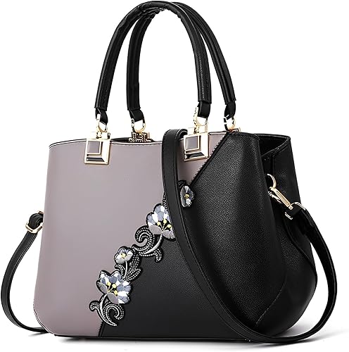 ELDA Monederos y bolsos para mujer bordado con asa superior bolso de hombro para mujer bolso de mano de mensajero Negro, Negro 2, azul+negro, marrón