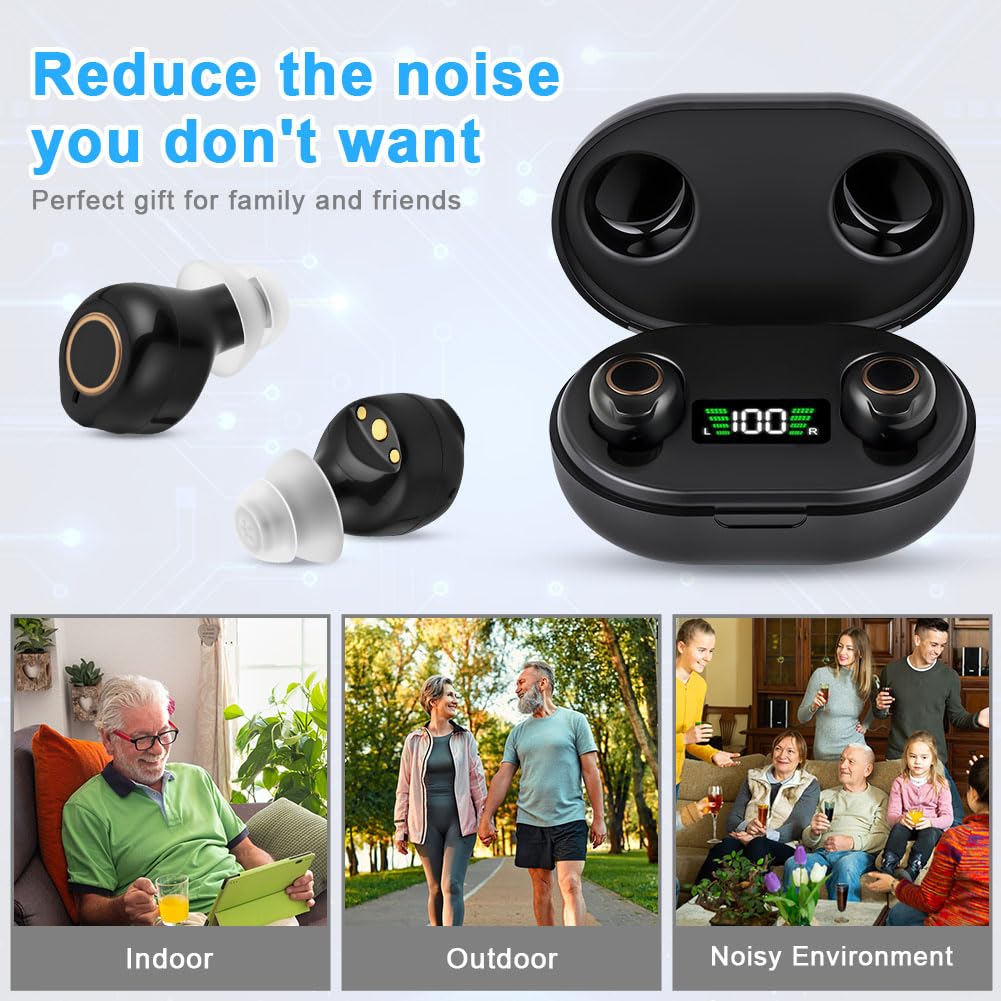 Aolso Amplificatore di Rumore, Amplificatore Audio Ricaricabile, Cancellazione del Rumore, Stazione di Ricarica USB, Scatola di Immagazzinaggio, Vestibilità Ergonomica, Cuffie Senza Fili-Nero-2