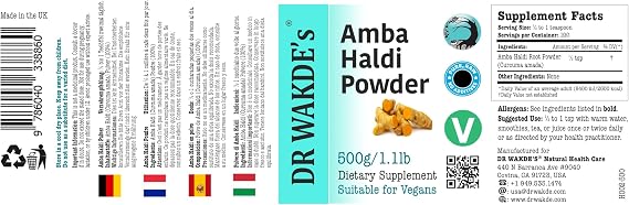 DR WAKDE's Amba haldi Powder (Mango-Ginger | Curcuma Amada) - 1Kg (2.2lb) | Pure, Raw & Dried Powder | Ayurvedic Herb | Vegan |