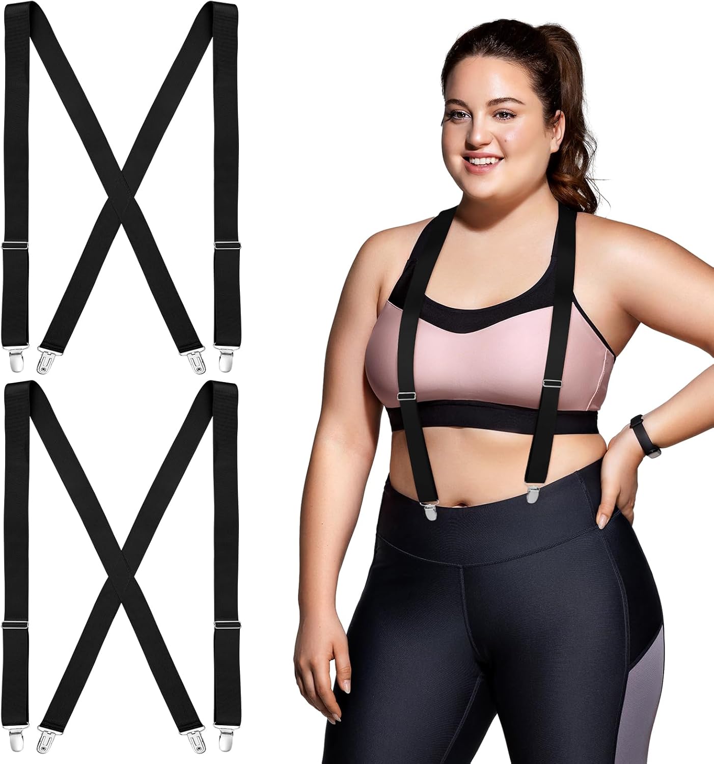 Janmercy 2 Pcs Hidden Suspenders for Women Pants Under Clothes 1" Width Thin X Back Ladies Suspenders for Jeans Undergarment