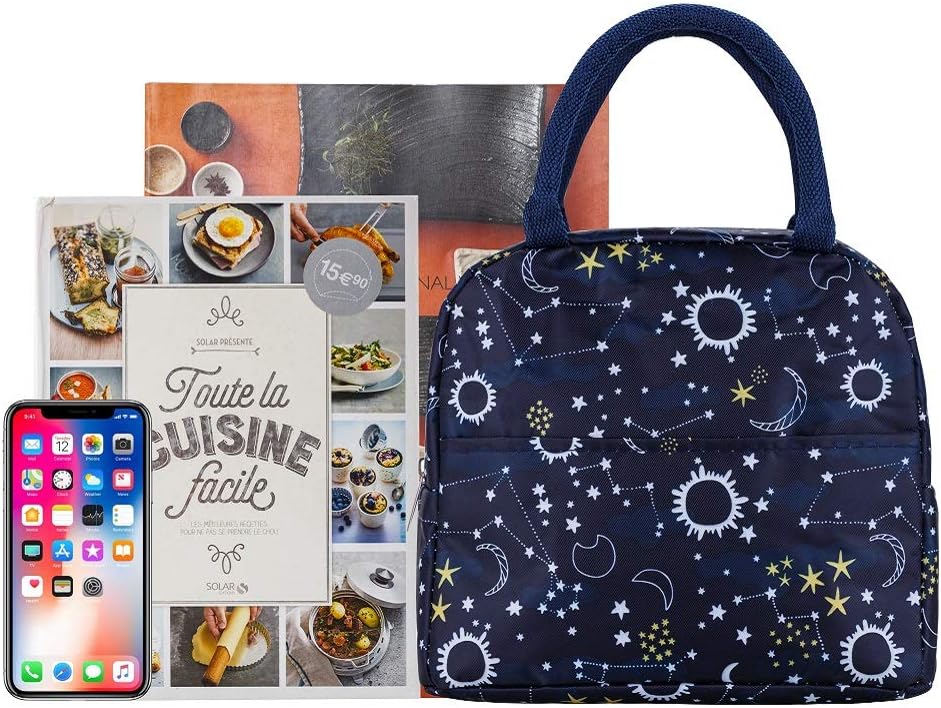 Beyond 280 Stylish Lunch Bag with Portable 3 Piece Flatware Set for Women and Teen Girls Cute Insulated Lunch Box for Work School Travel (Navy)