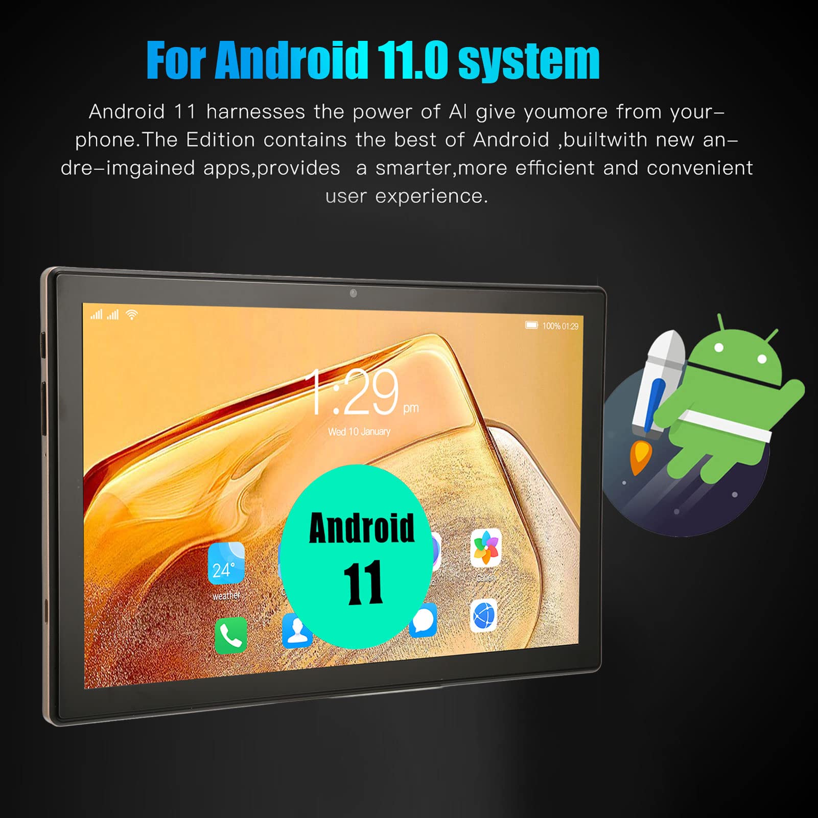 10-calowy tablet dla dzieci, tablety z pamięcią 128 GB, pamięć operacyjna 6 GB, ekran IPS i dwa głośniki, podwójny port ładowania trybie gotowości dla dzieci i seniorów do czytania na tabletac(Gold)