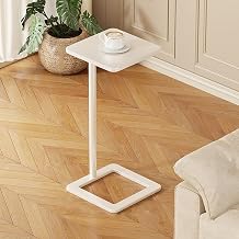 Modern C-Shaped End Table for Couch Versatile Sliding Side Table for Living Room & Bedroom Small Accent Table for Small Spaces Stylish White Design 28x28x60cm