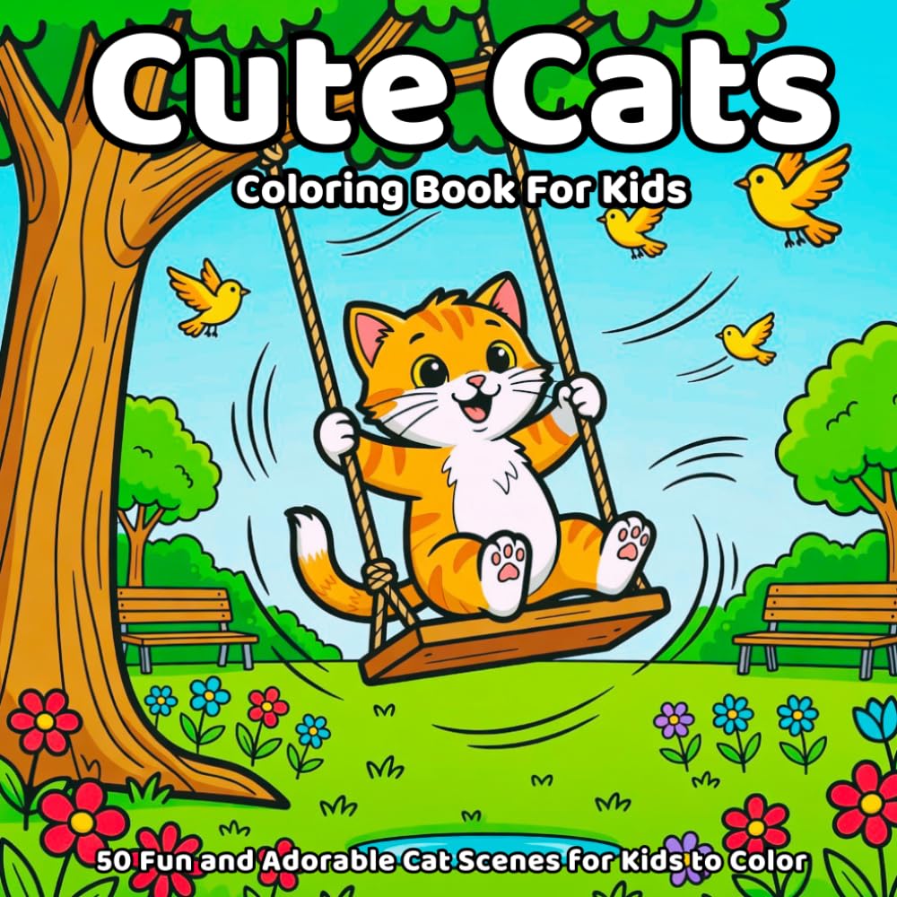 Cute Cats Coloring Book: 50 Fun and Adorable Cat Scenes for Kids to Color