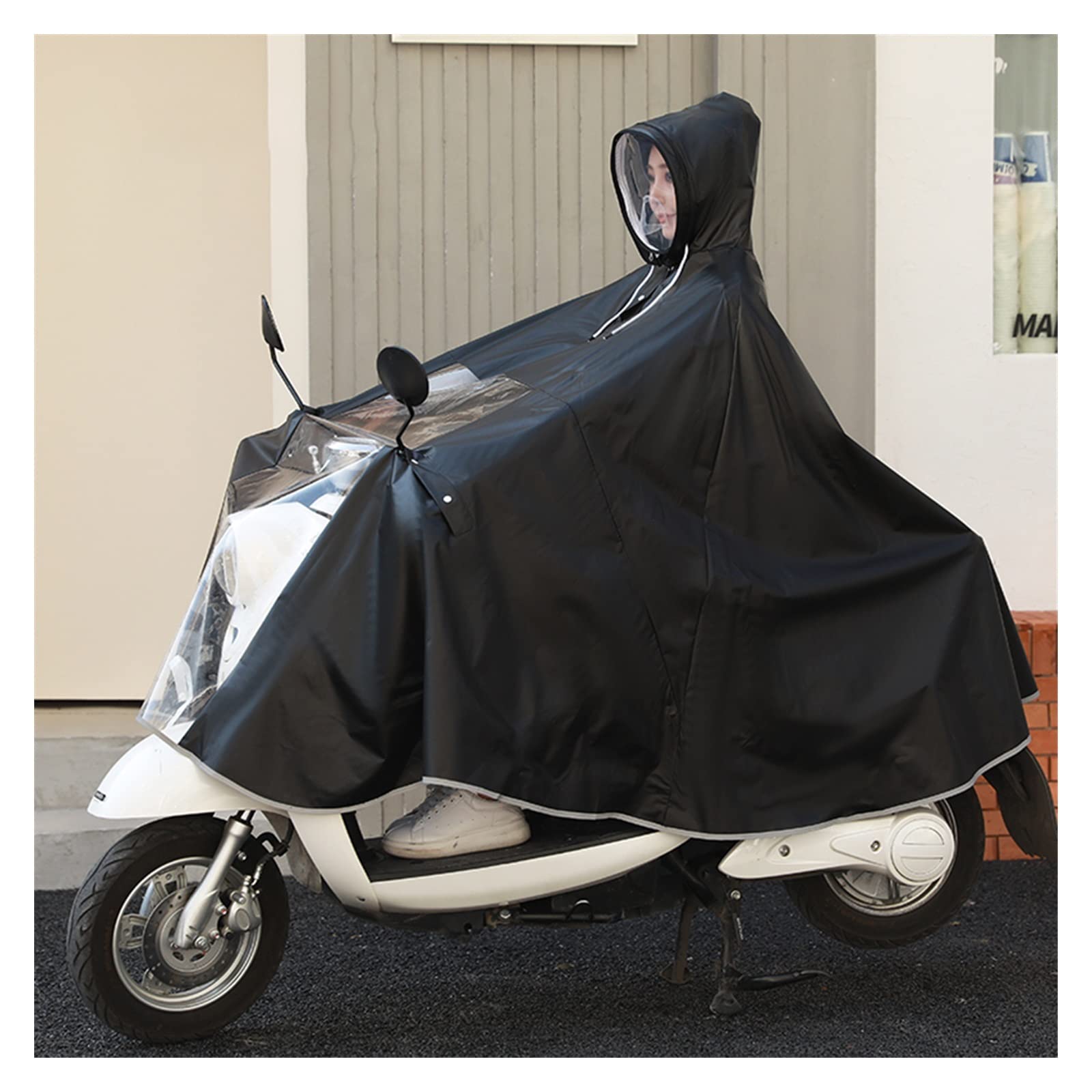 YUZGUHEY Window Handles, Cycle rain Cape,Womens Ponchos, One Size Windproof Unisex Rain, for Bike, Ebike, Motorcycle, Mobility Scooter Poncho Cover(Black,Without mirror)