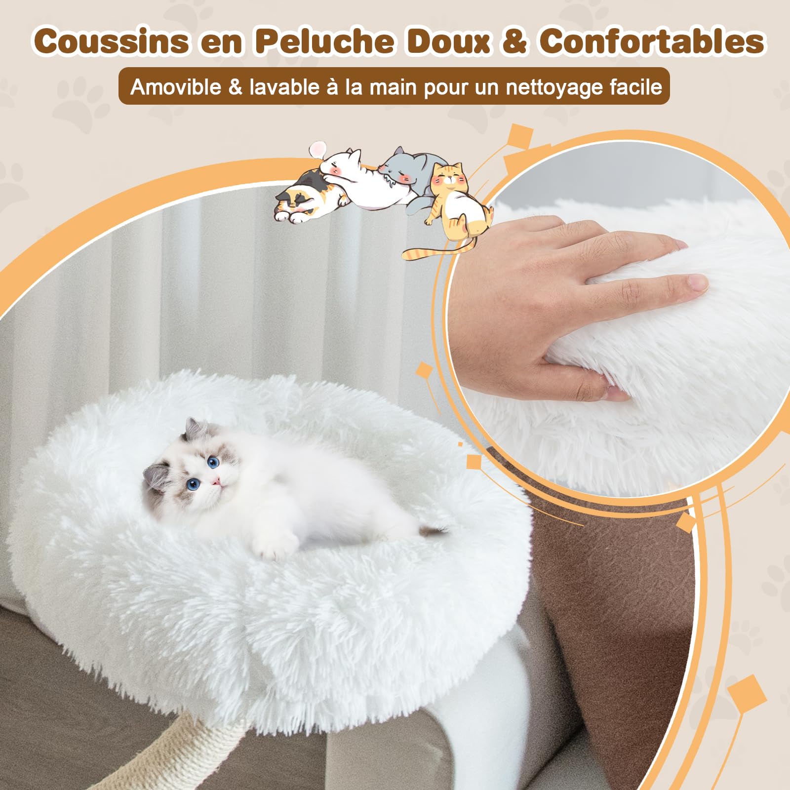 GOPLUS Arbre a Chat Moderne Hauteur 178 CM, Design Incurvé, Arbre à Chat avec Griffoirs et Planche en Sisal, 3 Perchoirs Chauds à 3 Niveaux, 3 Balles, Cadre en Métal, Idéal pour d'Intérieur (Beige)