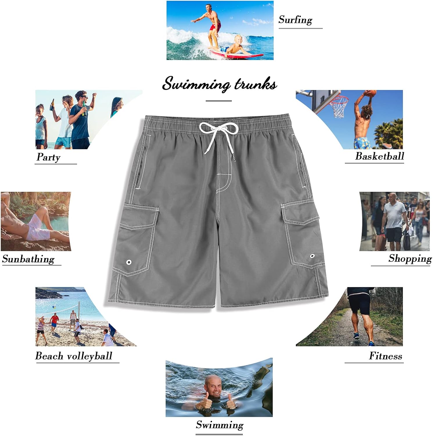 MILANKERR Men's Swim Trunk Swimming Shorts with Pockets S Gray