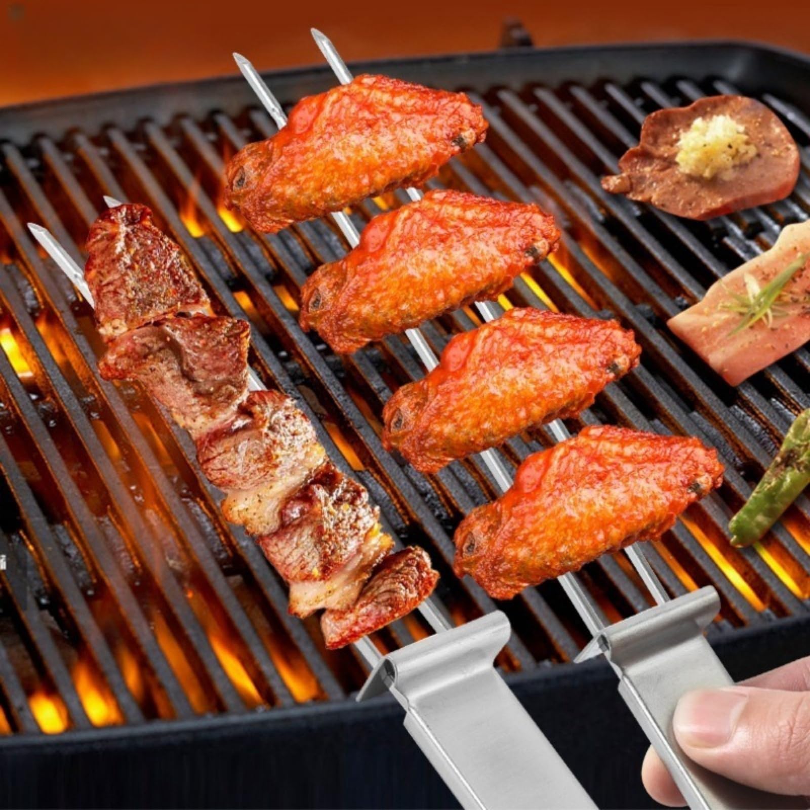 Spiedini per barbecue a forma di U in acciaio inox, comode e stabili, forchette a doppia estremità per barbecue all'aperto, per spiedini di agnello e ali di pollo, 116 (1)