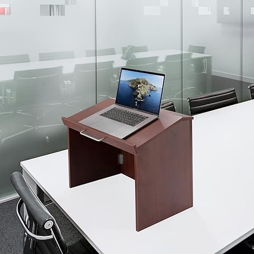 Miniatura 3 de Basicwise Podio portátil de mesa plegable, para iglesia, escuela, oficina u hogar, cereza