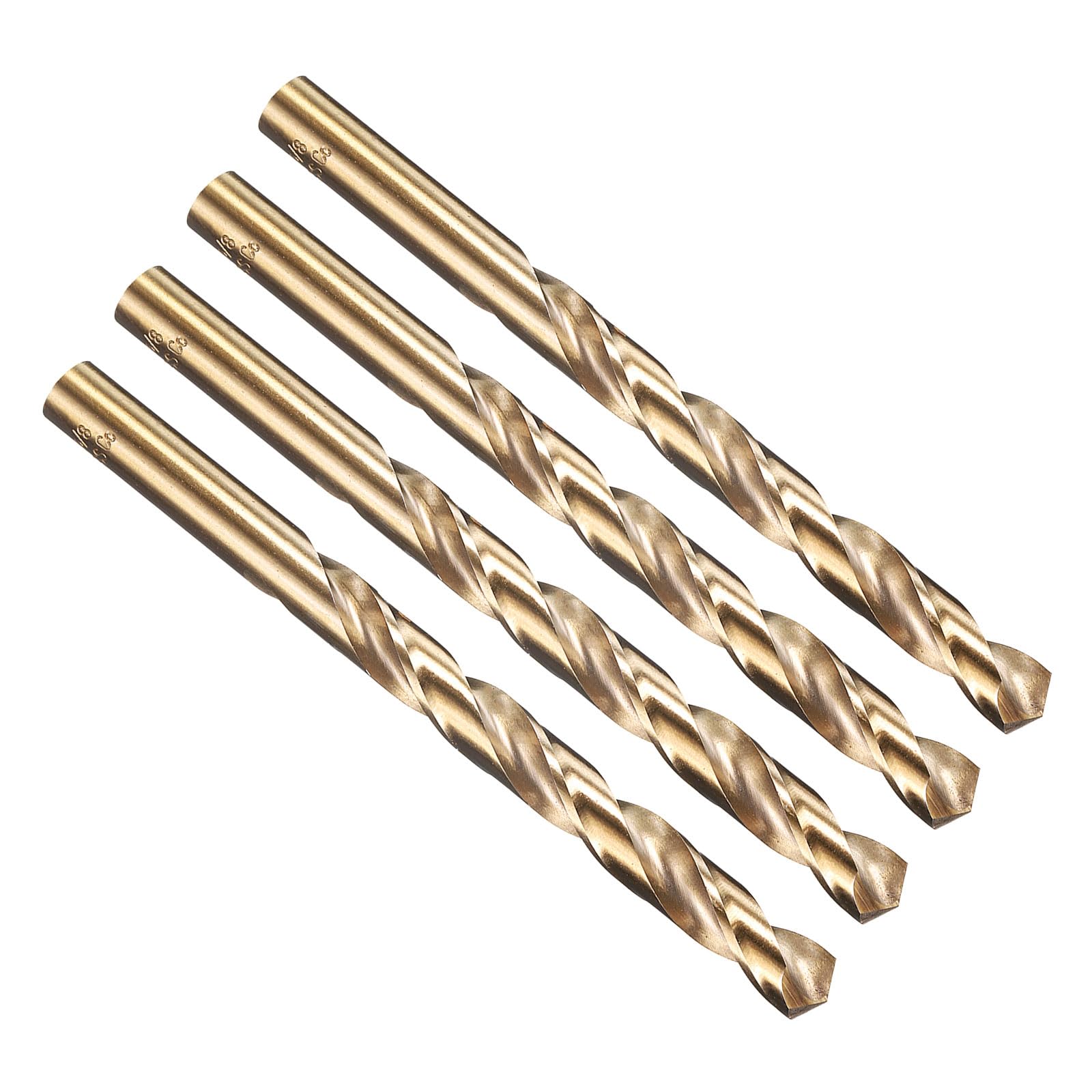 PATIKIL 9mm Drill Bit, M35 Cobalt 5% High-Speed Steel Jobber Straight Shank 135° Gold Finish for Stainless Steel Hard Metal - 4 Pack