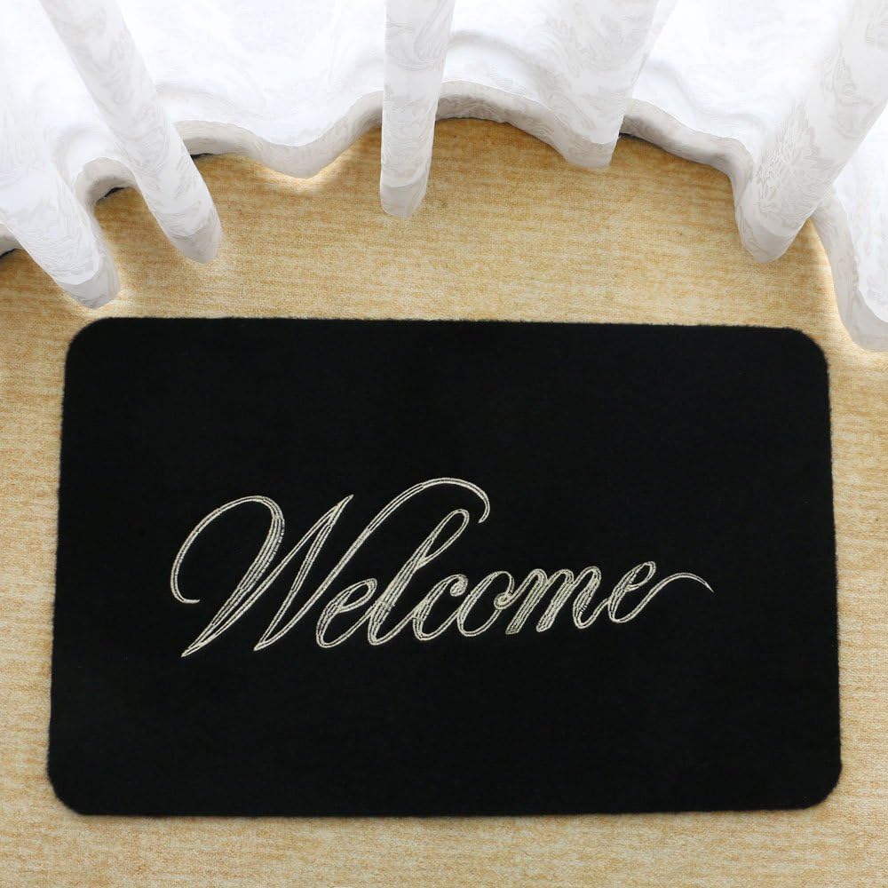 GRECUTE Front Doormat Welcome Scraper Entrance Door Mat 18''x30''(black)