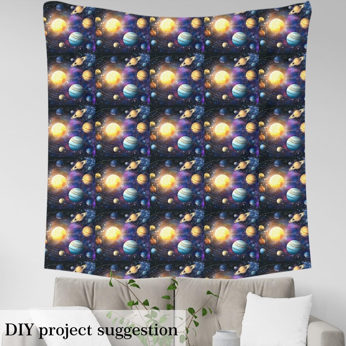 Erosebridal Planet Fabric by The Yard for Chairs,Outer Space Galaxy Upholstery Fabric for Kids,Universe Solar System Craft Patchwork Waterproof Pattern for Quilting Sewing,10 Yards,Golden Yellow Teal