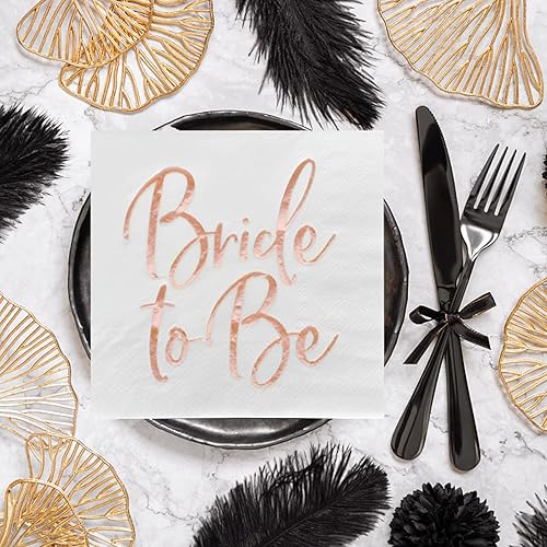 Miniatura 5 de Servilletas de boda de novia de oro rosa, papel decorativo desechable para banquete de boda con palabras de lámina dorada "Bride to Be", perfectas