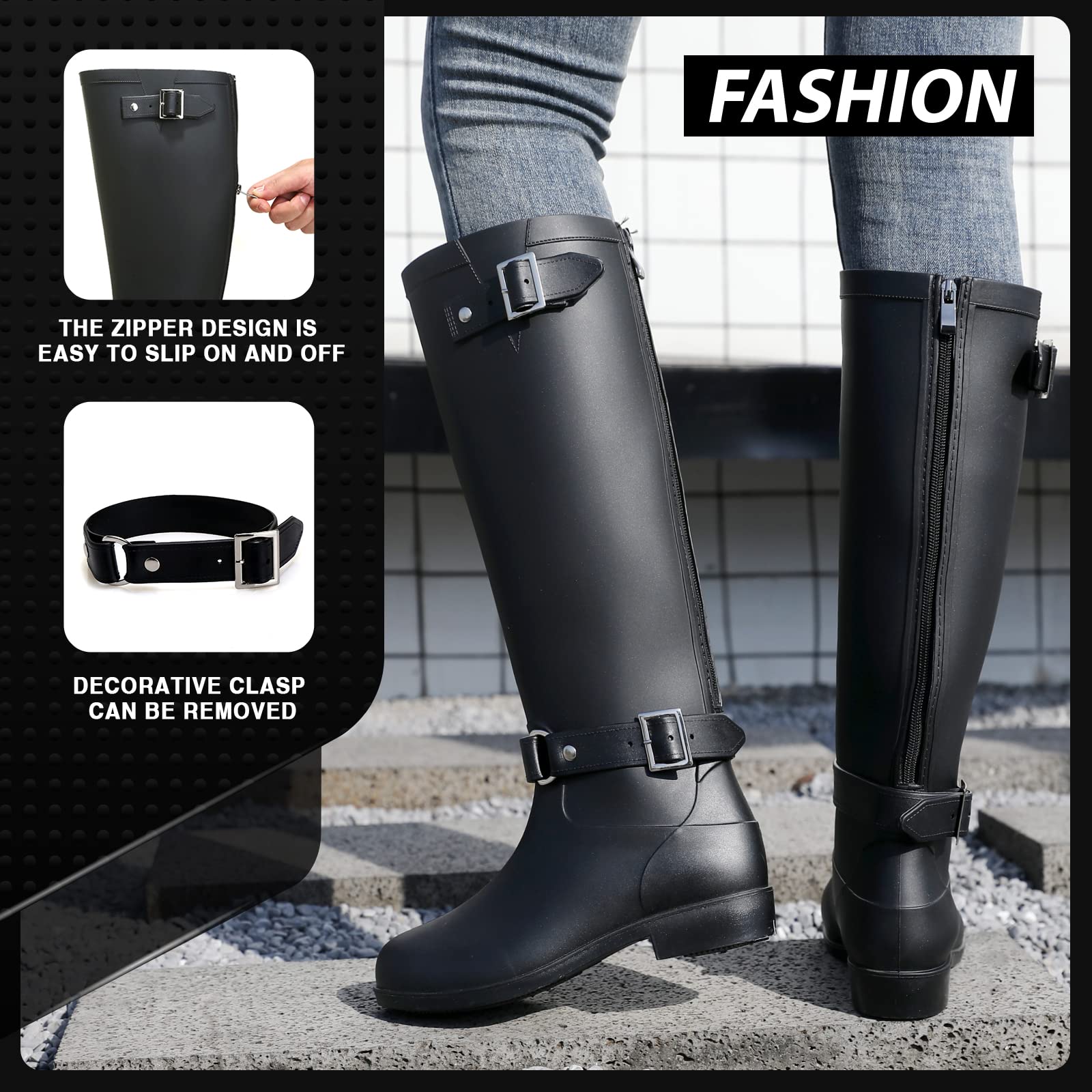 Botas de lluvia para mujer, botas de goma impermeables hasta la rodilla, cómodas y ligeras, botas de jardín para mantener el calor, botas altas de pesca para exteriores