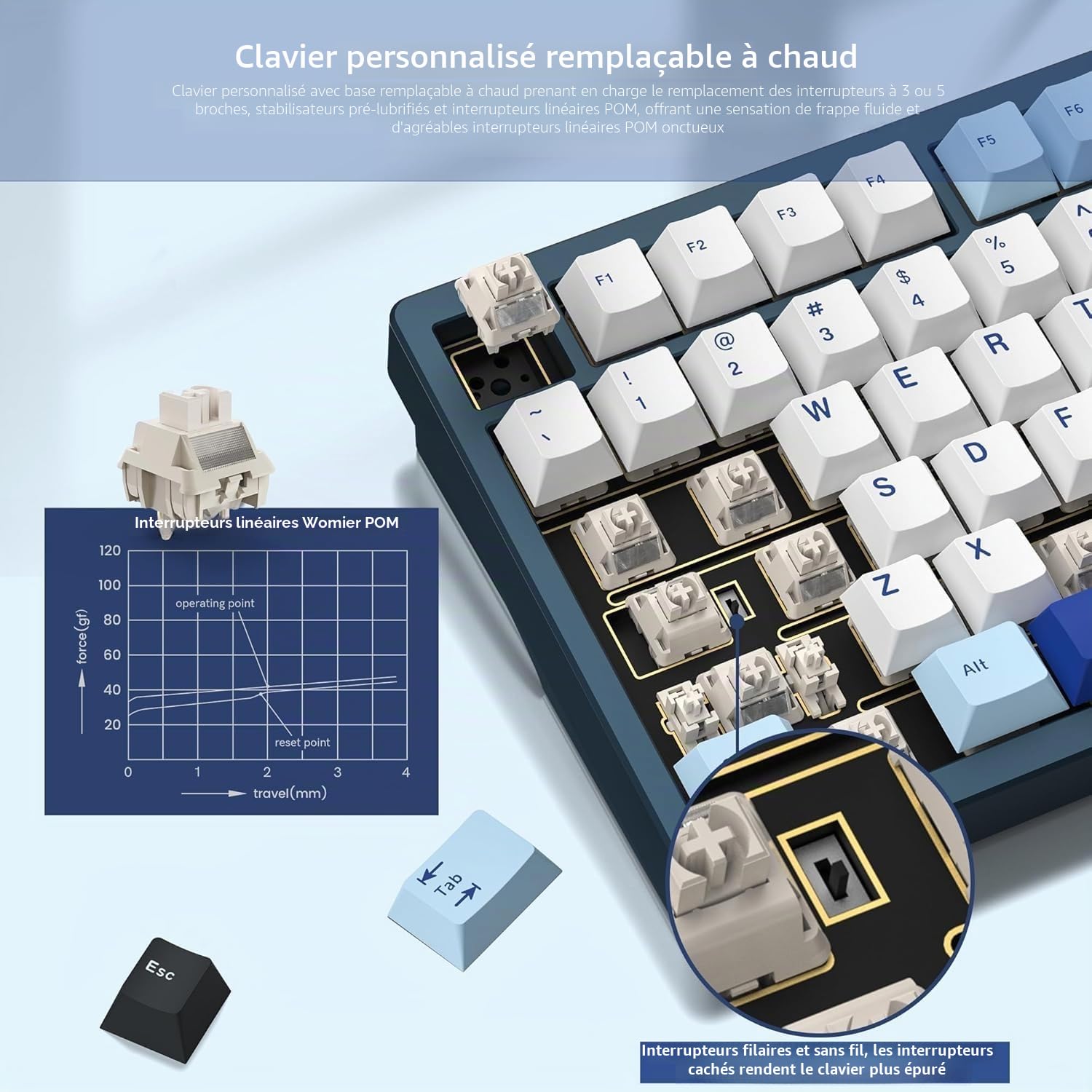 RD75 Pro 75% Clavier de Jeu à libération Rapide sans Fil en Aluminium