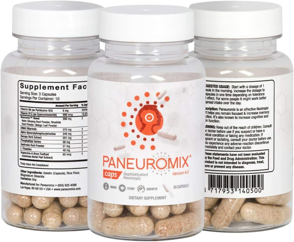 Paneuromixยฎ - The Most Complete Nootropic - with i.a. 250 mg Alpha-GPC & 200 mg Bacopa Monnieri- The #1 Cognitive Enhancer Available - AKA NZT.2 - It's like a Real Life NZT-48 Limitless Pill/ 30 ct