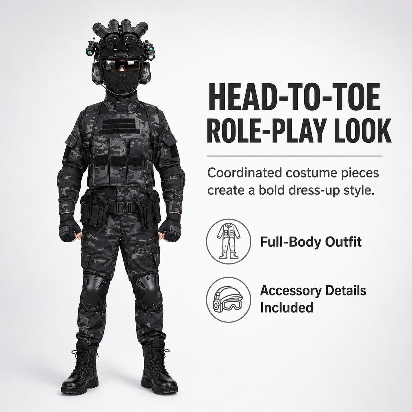 Costume Militare for Bambini, Set Soldato Esercito con Accessori, Outfit for Gioco di Ruolo, Regalo for Halloween e Compleanno