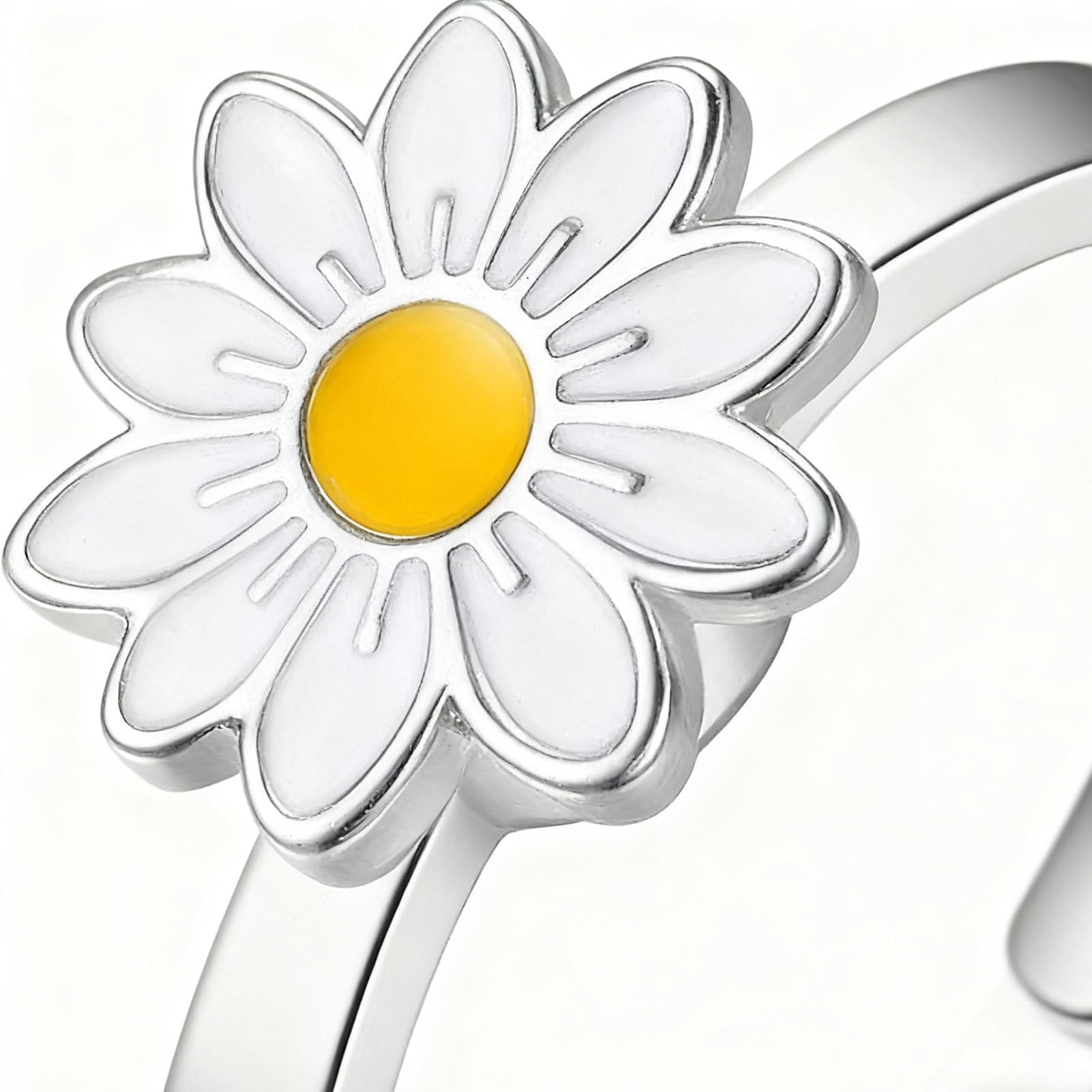 Fidget Rings, Spinner Jewelry, Fidget Rings do ?agodzenia stresu, 4-cz??ciowy zestaw z motywami ksi??yca, s?o?ca i kwiatów, ?atwe w u?yciu ?dzie do modowania, stylowe akcesoria dla dziewcz?t, nast