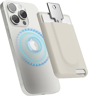 elago Key Magnetic Wallet Card Holder 2-Cards Compatible with MagSafe for iPhone - Key Holder, Secure Phone Wallet, Long Last Silicone, Scratch and Damage Protection (Stone)