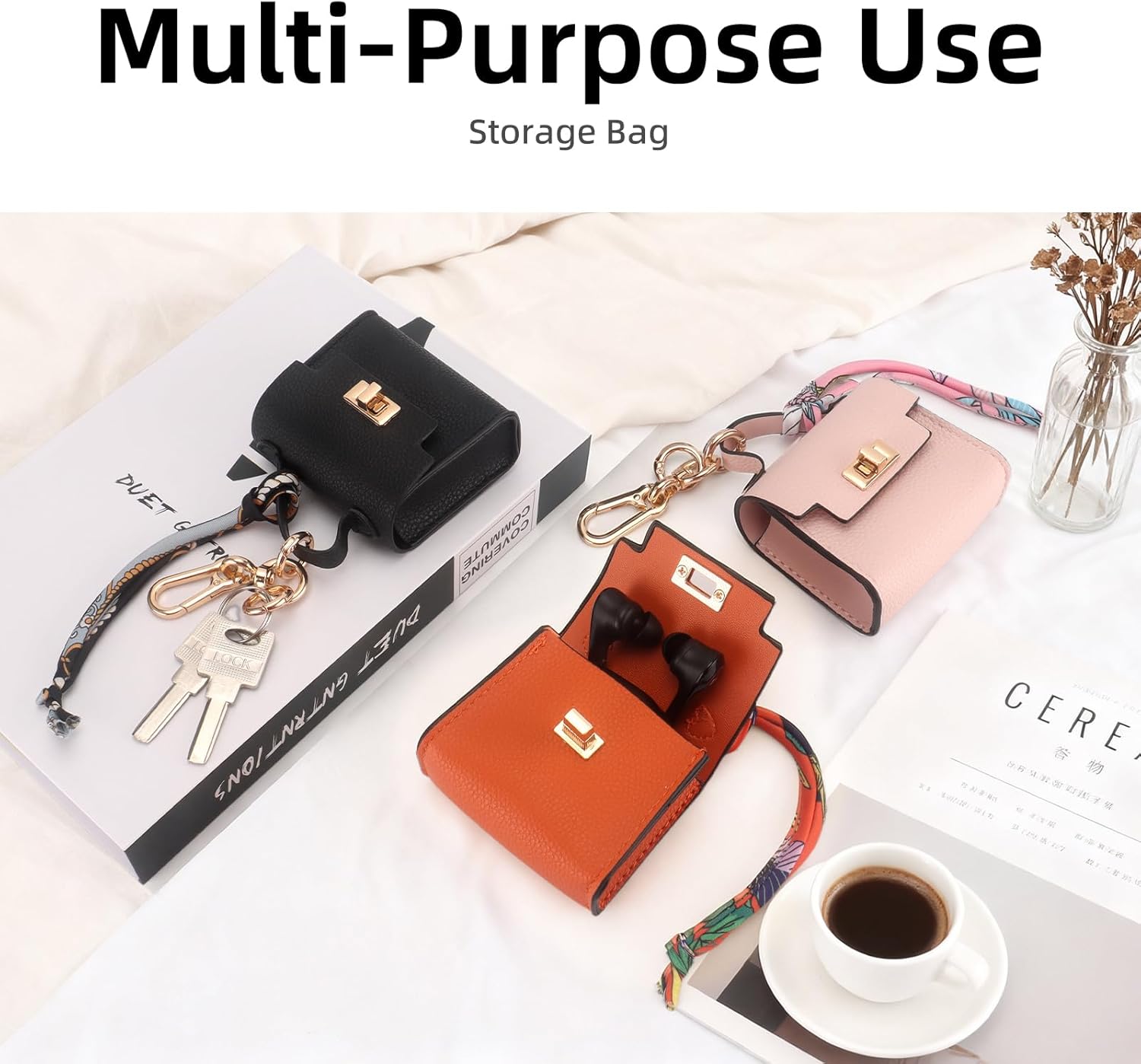 FENHIN Mini Backpack Keychain, Leather Small Coin Purse for Women, Cute Hand Bag Charms with Key Holder & Twist-lock (Black) - Image 6