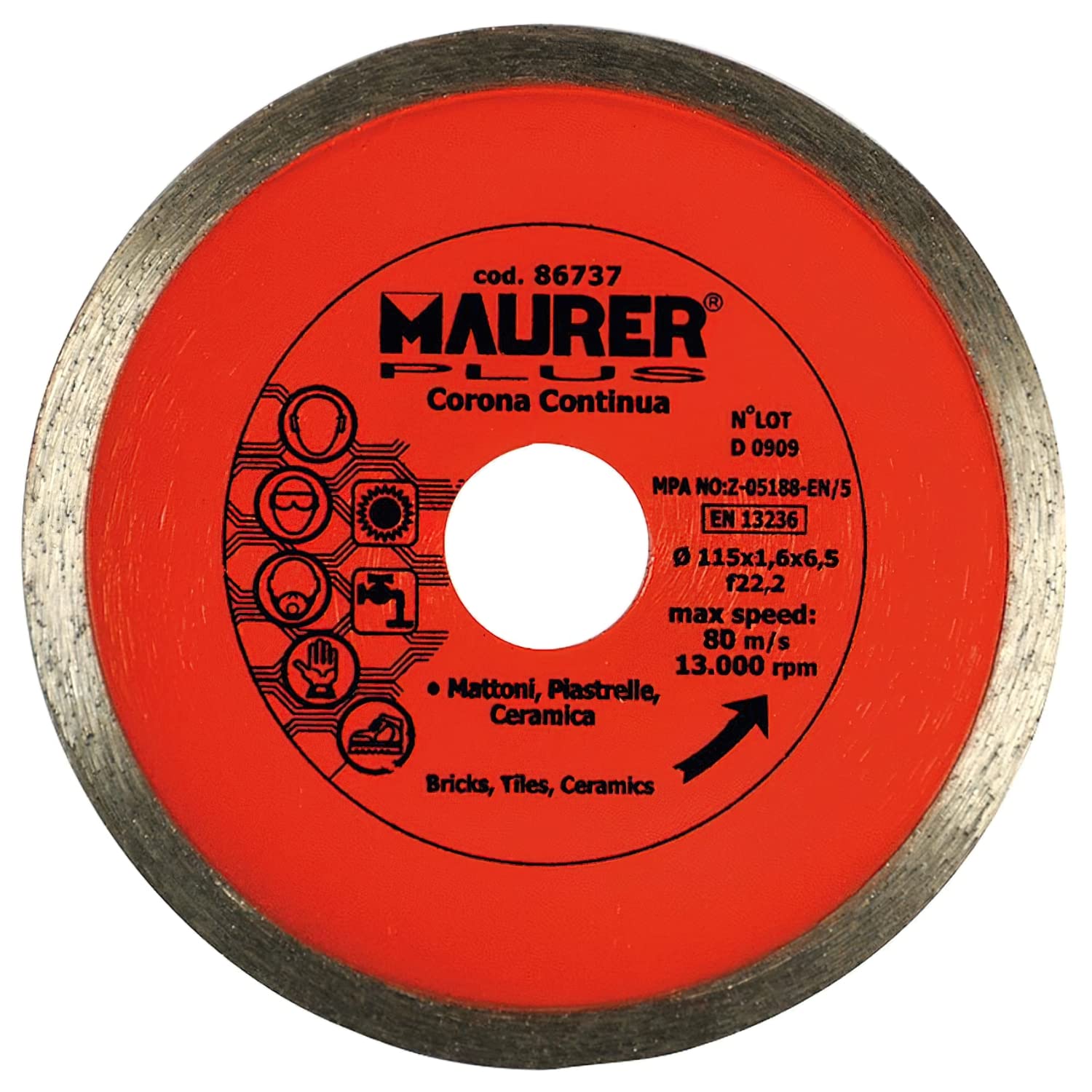 Maurer 86737 Diamond Disc, Continuous Crown, 115 x 1.5 x 22 cm