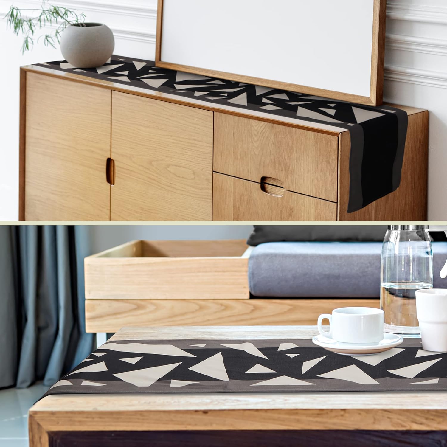 Cotton Geometrical Modern Table Runners 72 inches Long Black Gray and White for Family Dinner, Holiday Parties Wedding Banquet Decorations,, Grey, 13Wx72L (TL-HYT01) black and gray 13Wx72L