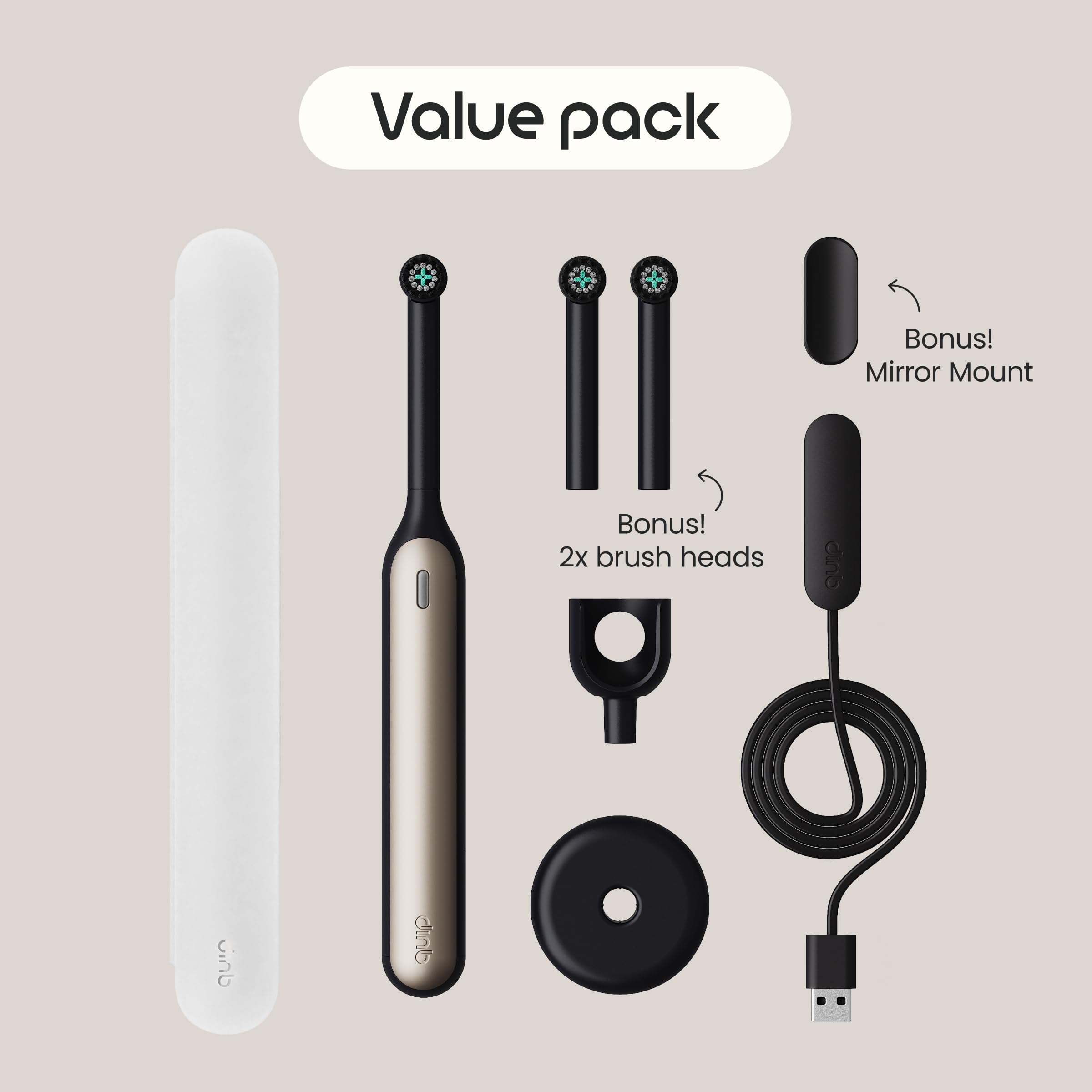 Quip Rev - Cepillo de dientes oscilante inteligente, cepillo de dientes eléctrico temporizado con funda, 11 veces más eliminación de placa, 4 intensidades, carga de batería de 30 días, color negro