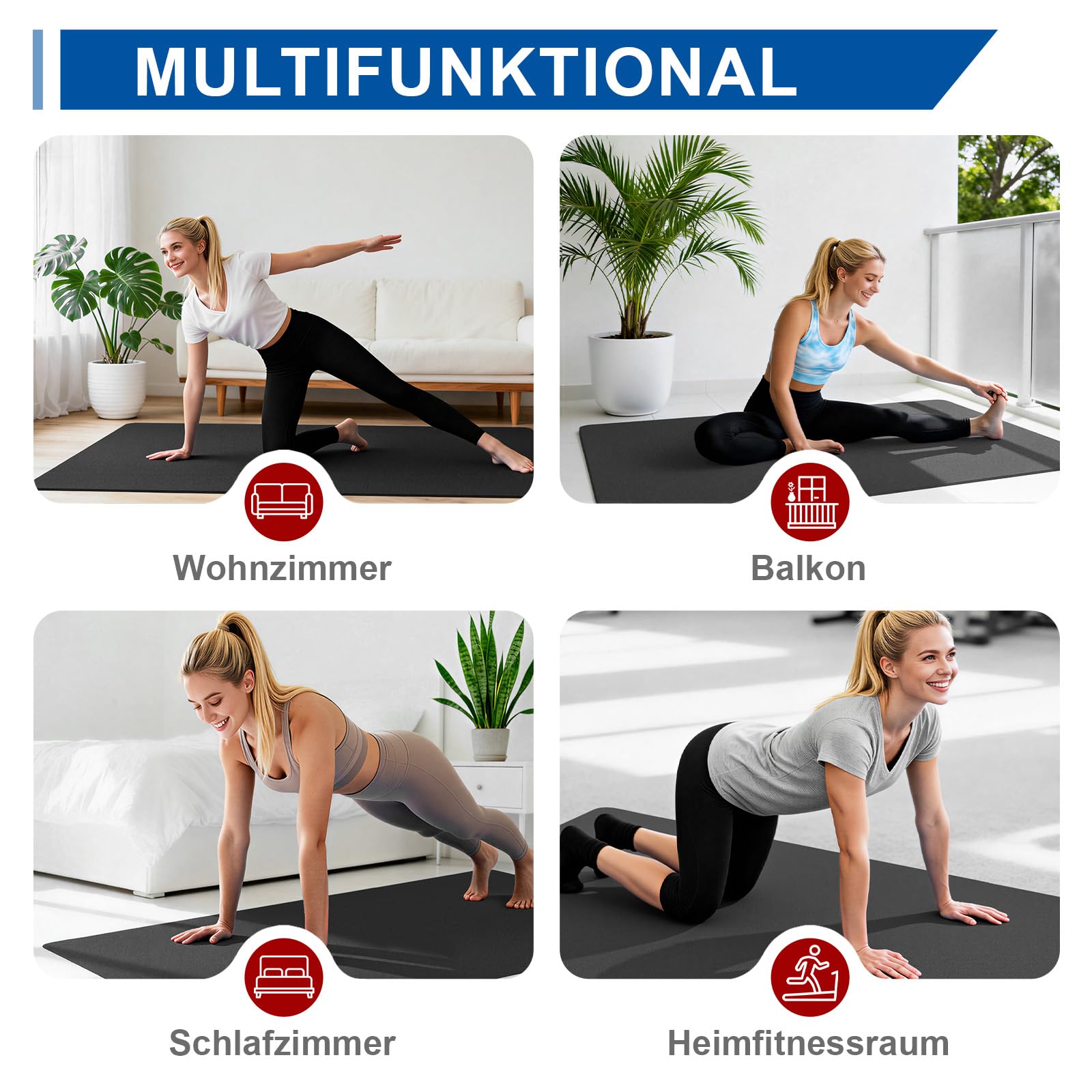 THAILE Yogamatte XXL - 183x91CM 6MM Dicke Rutschfeste TPE Gymnastikmatte, Doppelseitige Textur, Extra Breite Sportmatte & Fitnessmatte, Umweltfreundlich, Pilates, Studio & Heimtraining, Schwarz