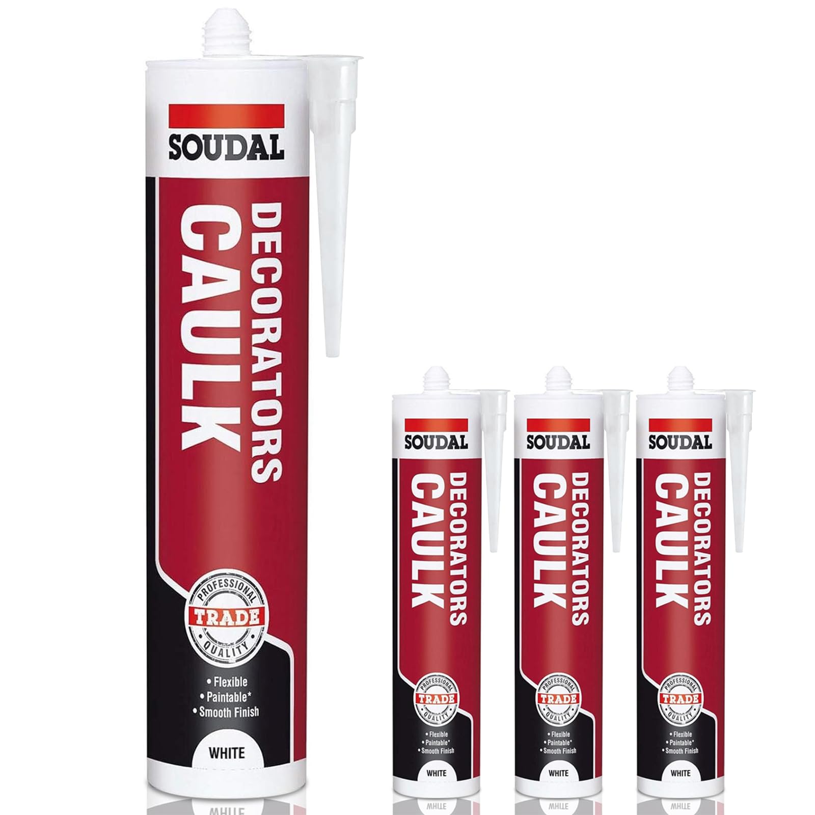 Soudal Decorators Caulk white, Premium Acrylic Silcone Adhesive Sealant Crack Polly Filler 3 Pack