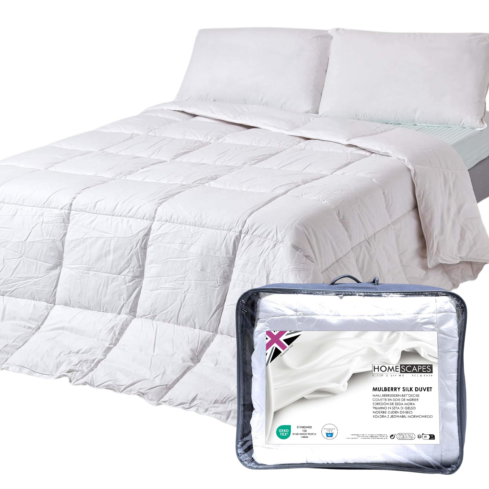 Homescapes 13.5 Tog 100% Pure Mulberry Silk Blend Duvet 100% Cotton Casing Anti Dust Mite & Anti Allergenic Winter Duvet Washable At Home, Double