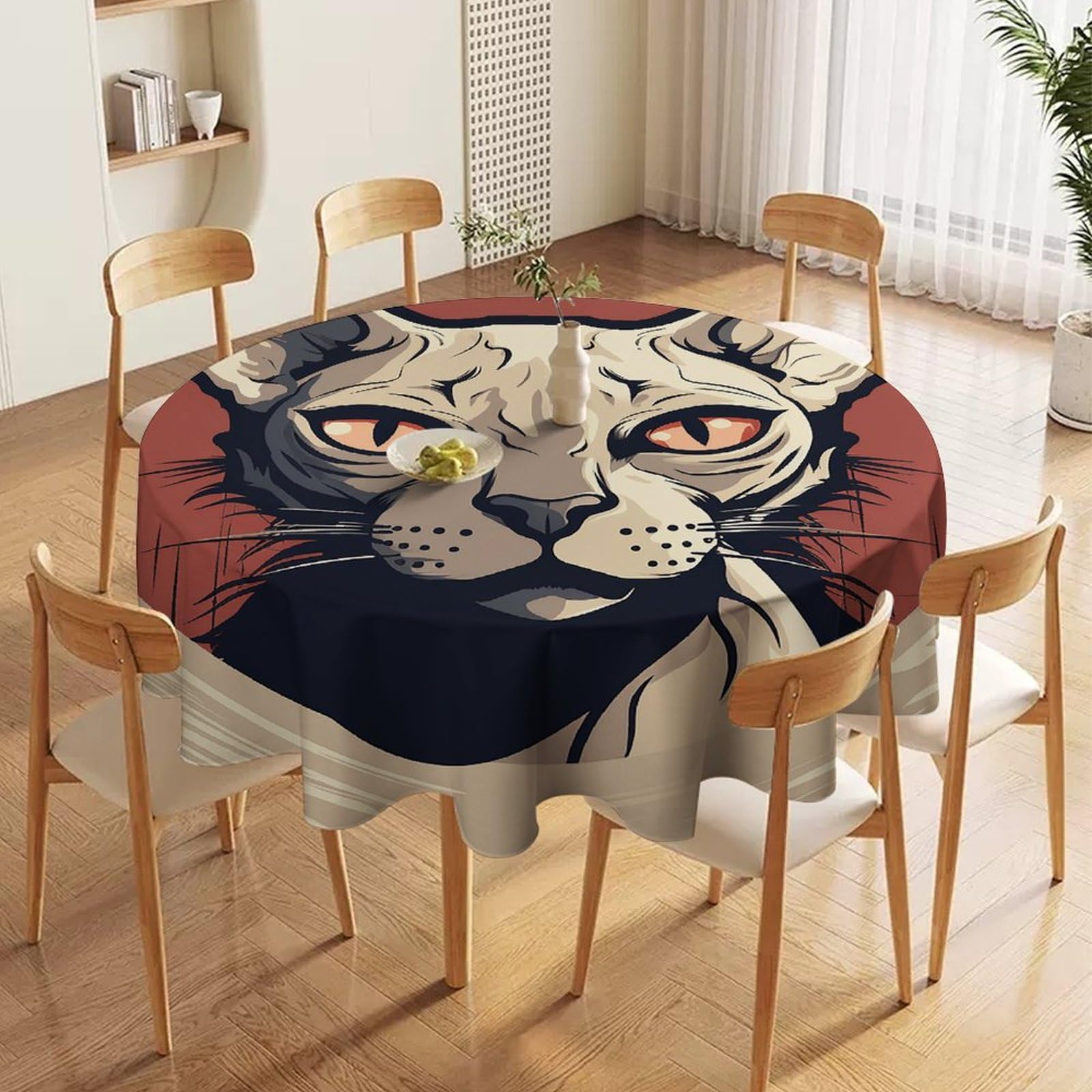 Nappe ronde chat beige 178cm idéale pour décoration de mariage et repas de fête en famille