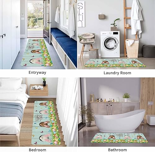 Vista 155 de Tapete de Feliz Navidad, tapete antideslizante para puerta delantera, baño, cocina, dormitorio, patio, entrada, 16 x 24 pulgadas, rojo, negro y verde