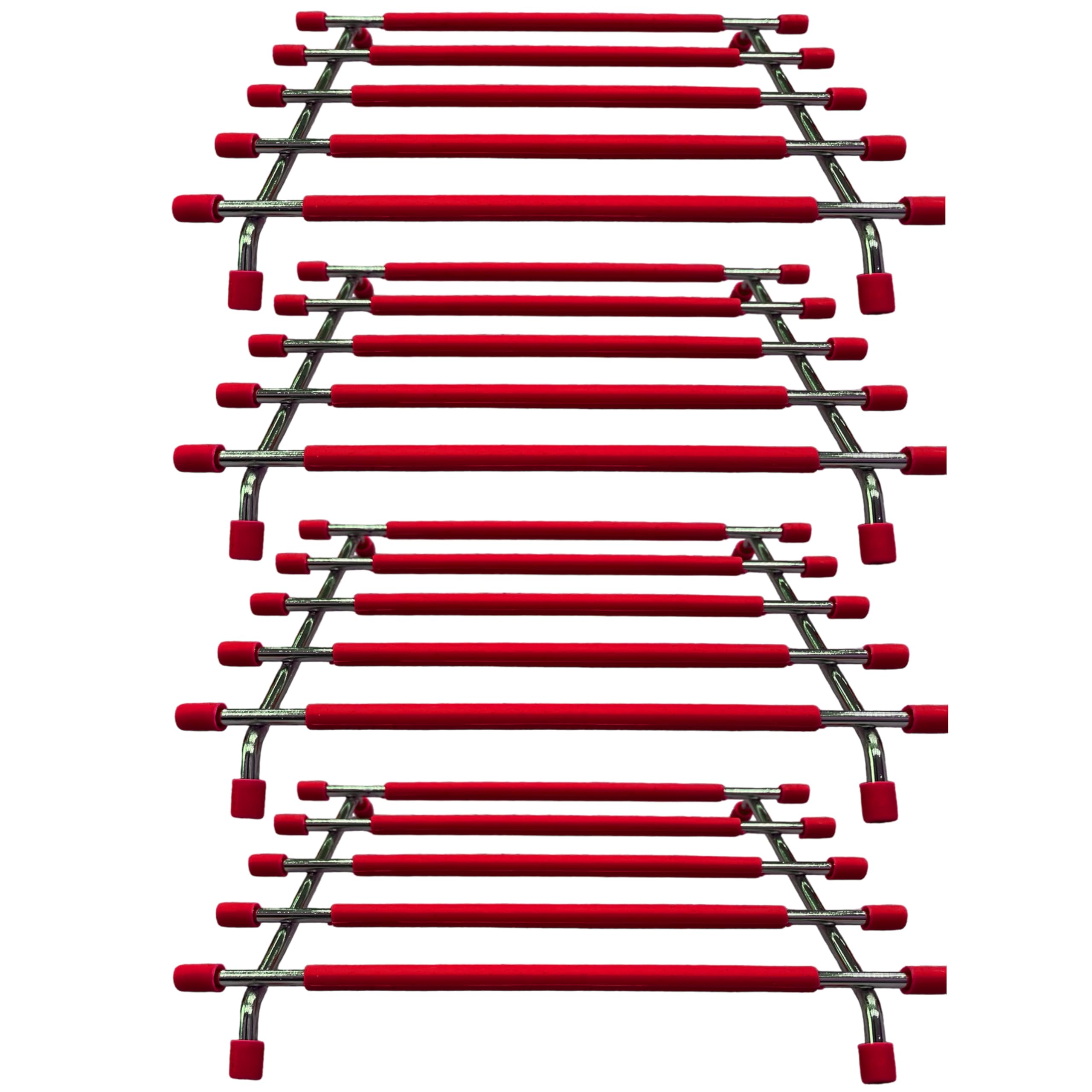 4All Kitchen Trivet Stand Heat Resistant Anti Slip Worktop Protector Stainless Steel Stand For Hot Pans (RED, Pack of 4)