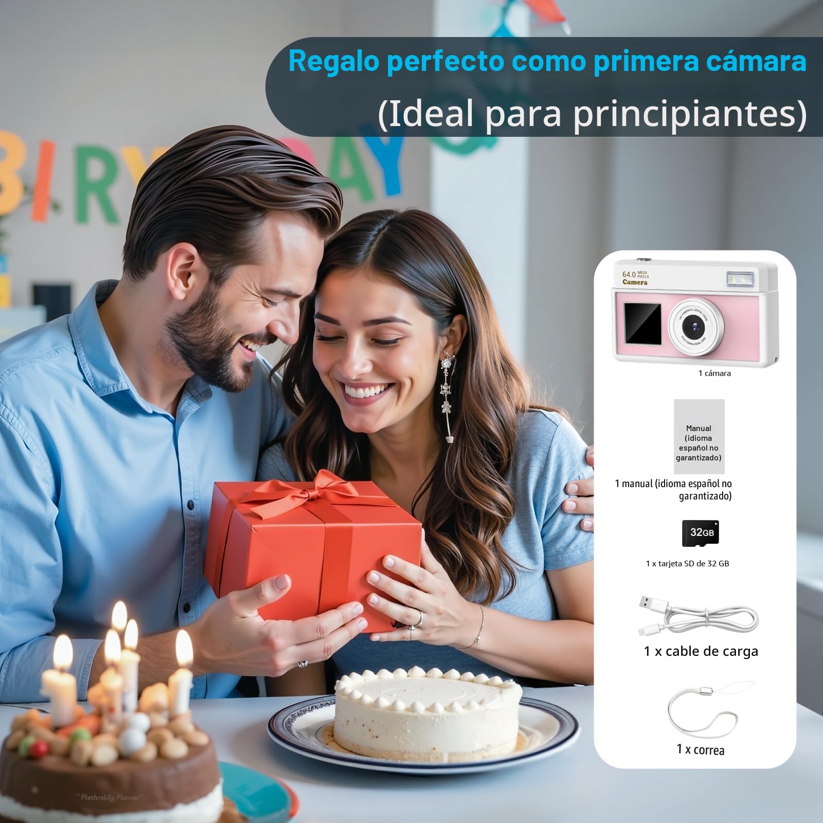 Cámara Digital, Cámara Compacta Digital 4K de 64 MP, Tarjeta de 32 GB, Antivibración, Zoom de 18 Aumentos, Cámara para Vlogs para Adolescentes y Adultos Principiantes (Rosa Blanco)