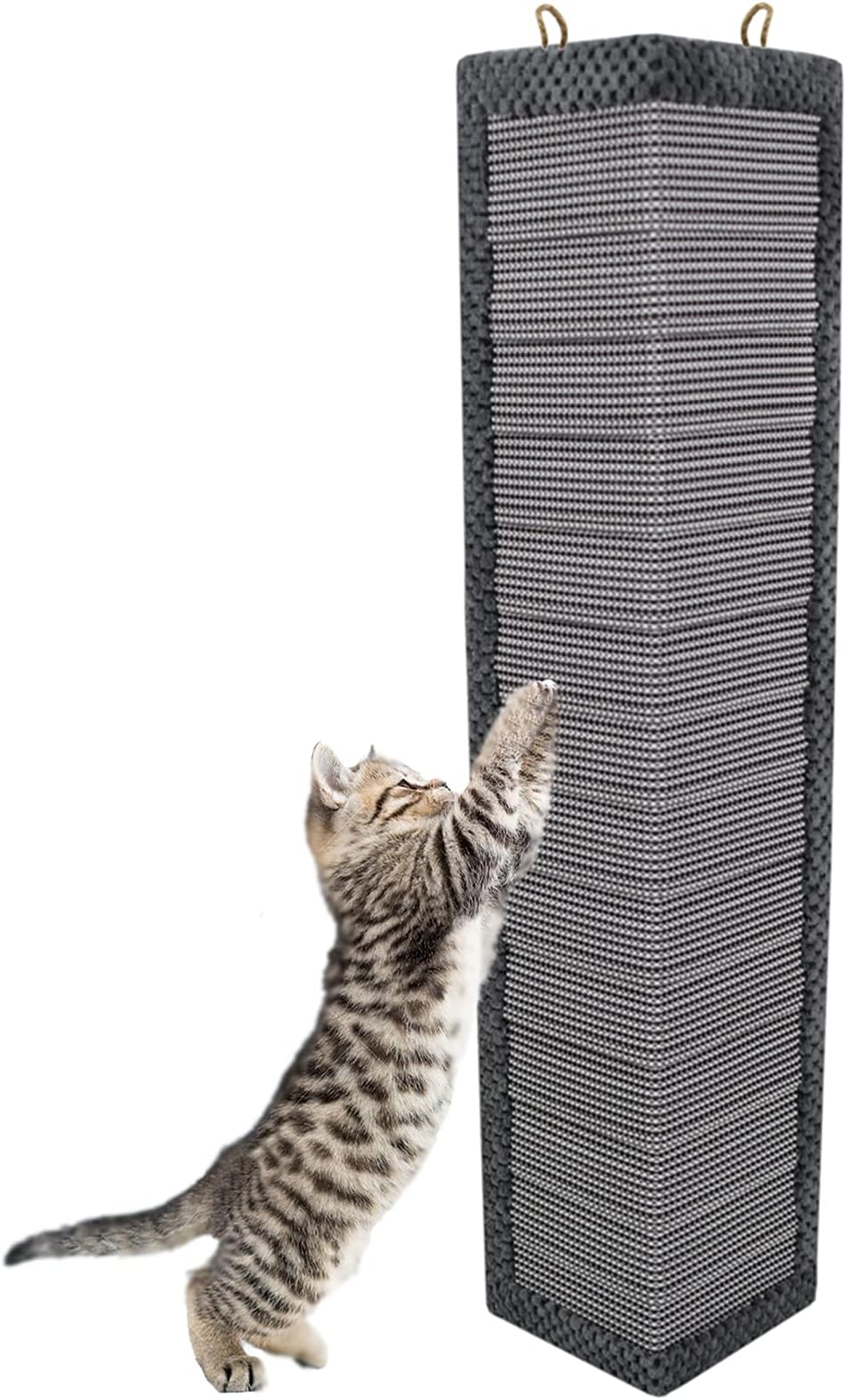Grey Cat Hanging Corner Scratching Post 60cm Handmade Protector No Sisal Activity Scratcher Scratch Board Kitten Toys Furniture & Wall Guard Attached to Wall Fixings Included CatCentre®